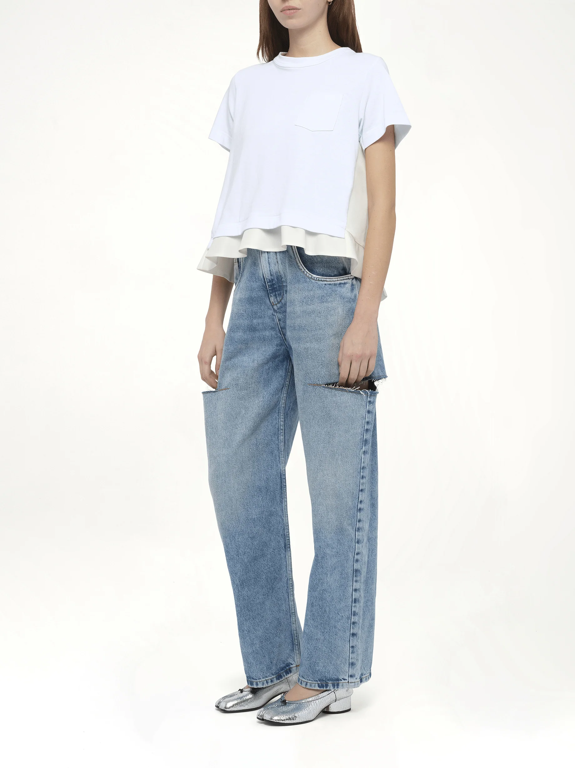 Nylon Twill x Cotton Jersey T-Shirt in White - Image 4