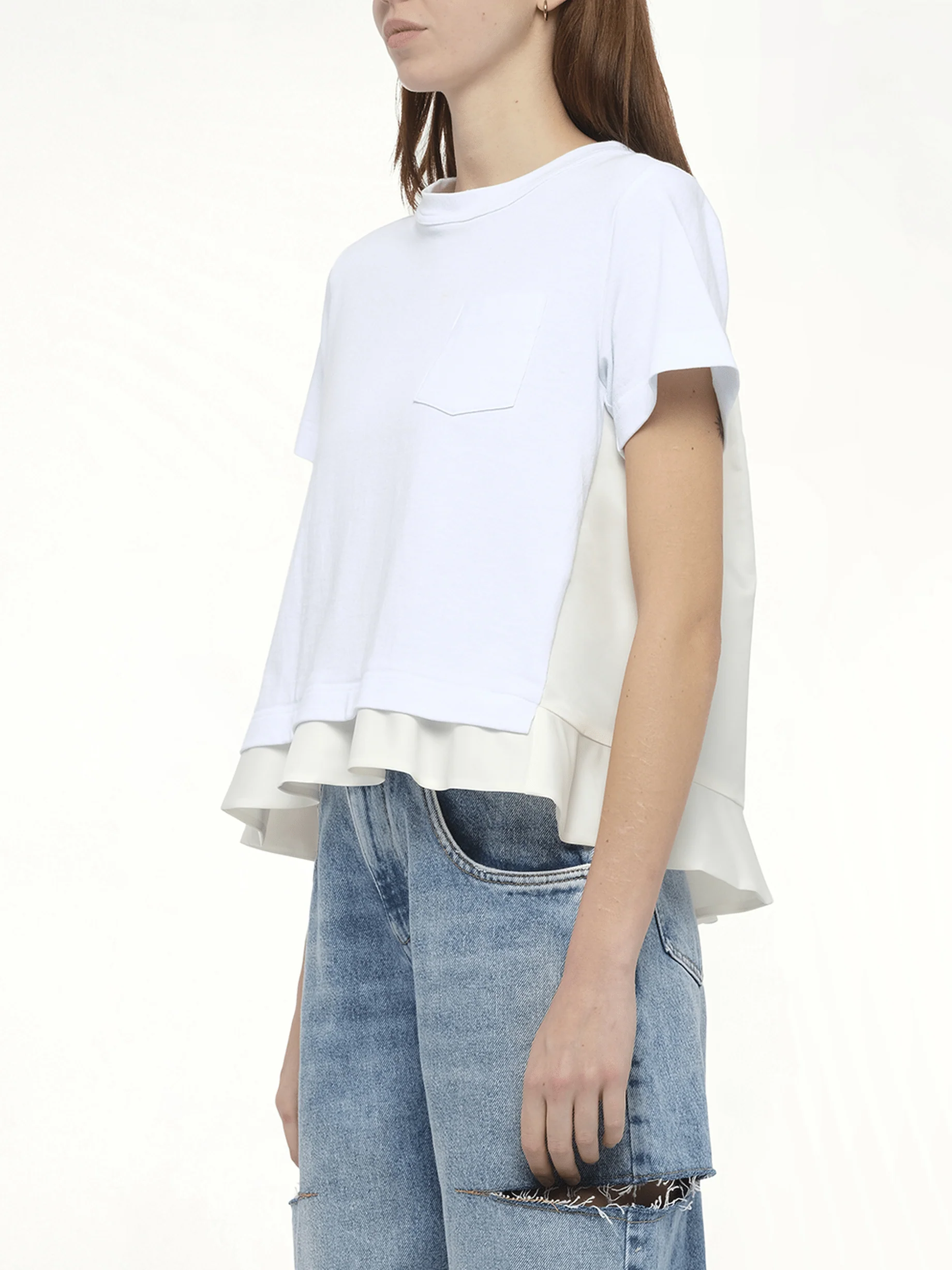 Nylon Twill x Cotton Jersey T-Shirt in White - Image 5