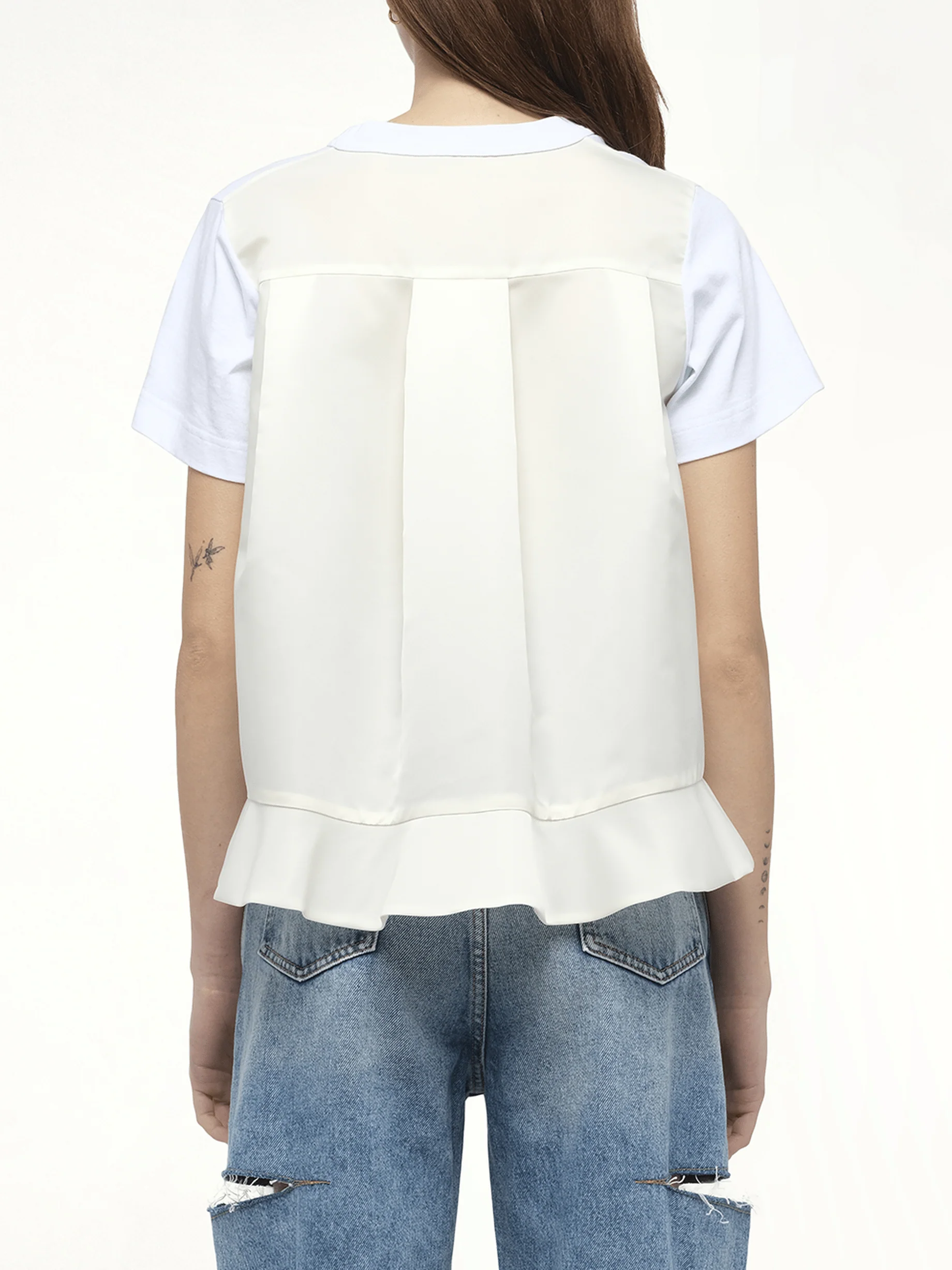 Nylon Twill x Cotton Jersey T-Shirt in White - Image 6