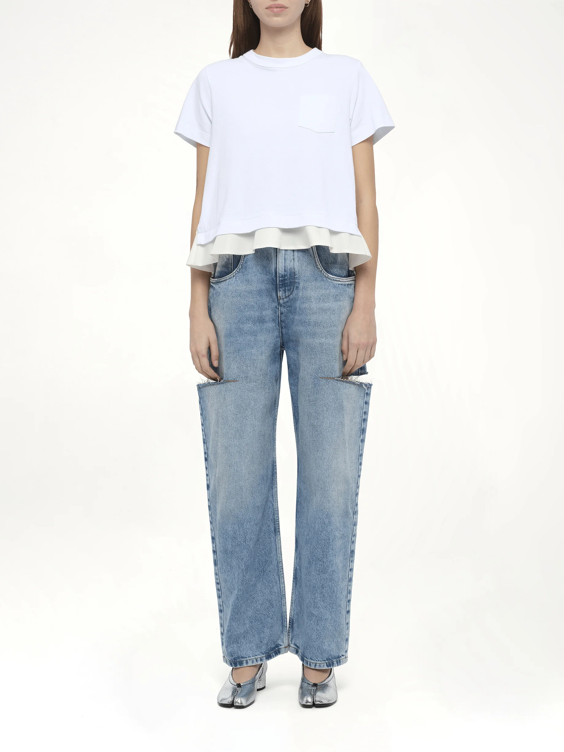 Nylon Twill x Cotton Jersey T-Shirt in White - Image 7