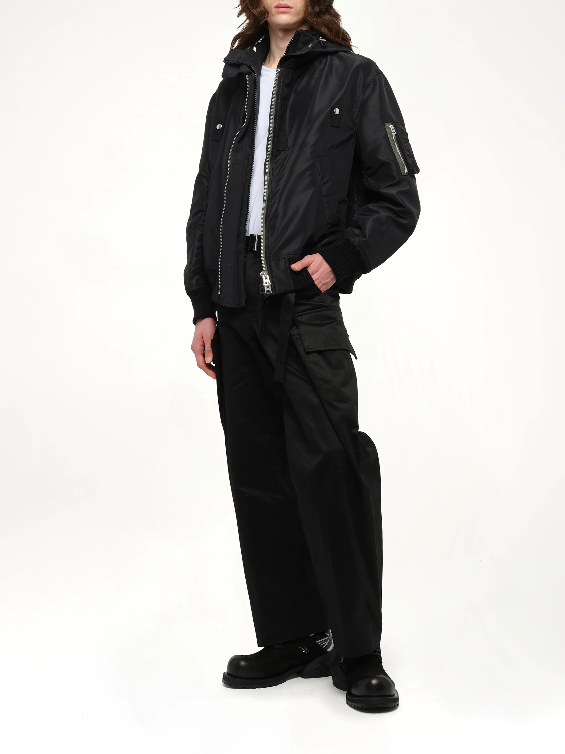 Nylon Twill x Grosgrain Blouson in Black - Image 4