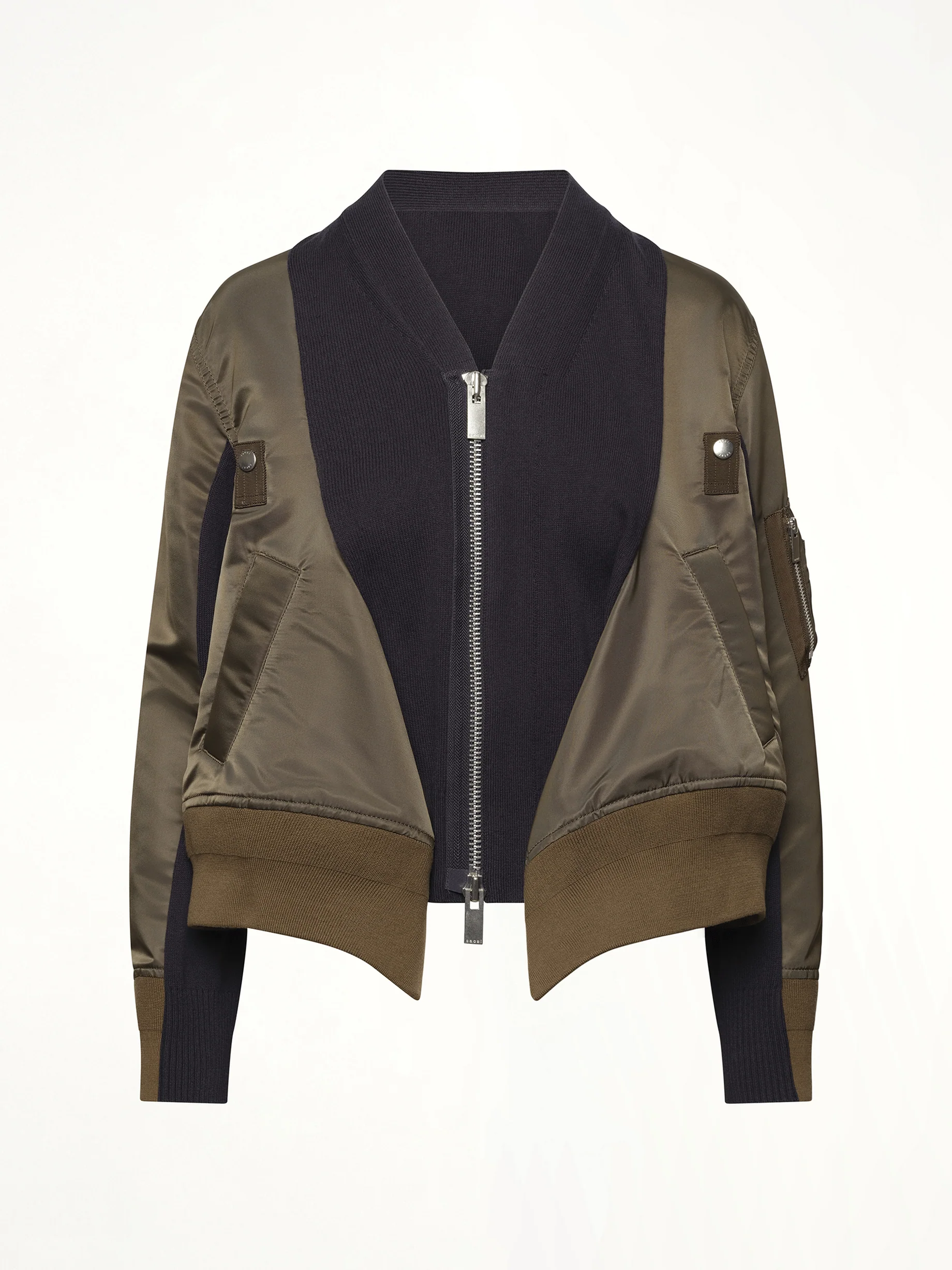 Nylon Twill x Knit Cardigan in Dark Khaki/Navy - Image 2