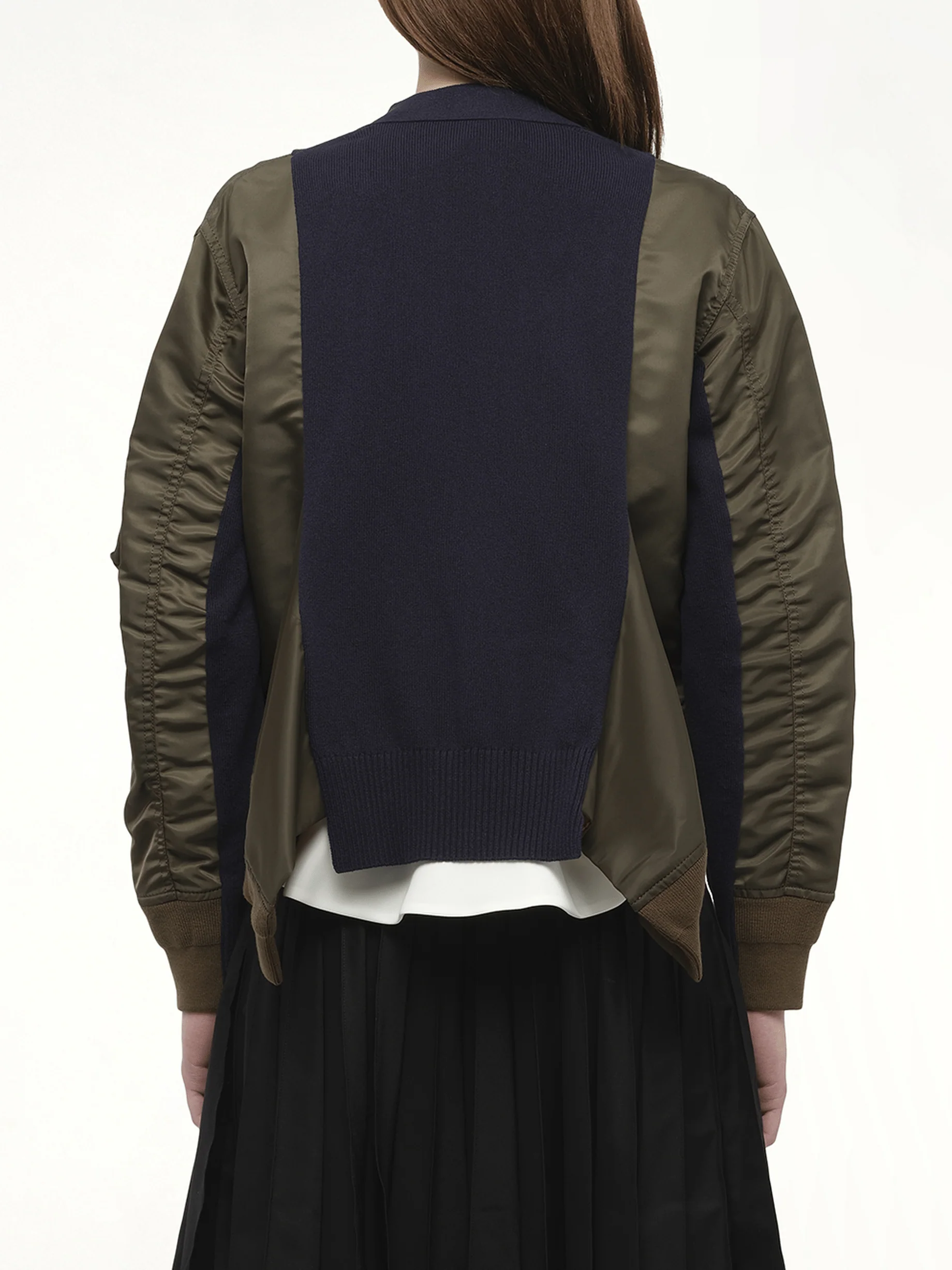 Nylon Twill x Knit Cardigan in Dark Khaki/Navy - Image 6