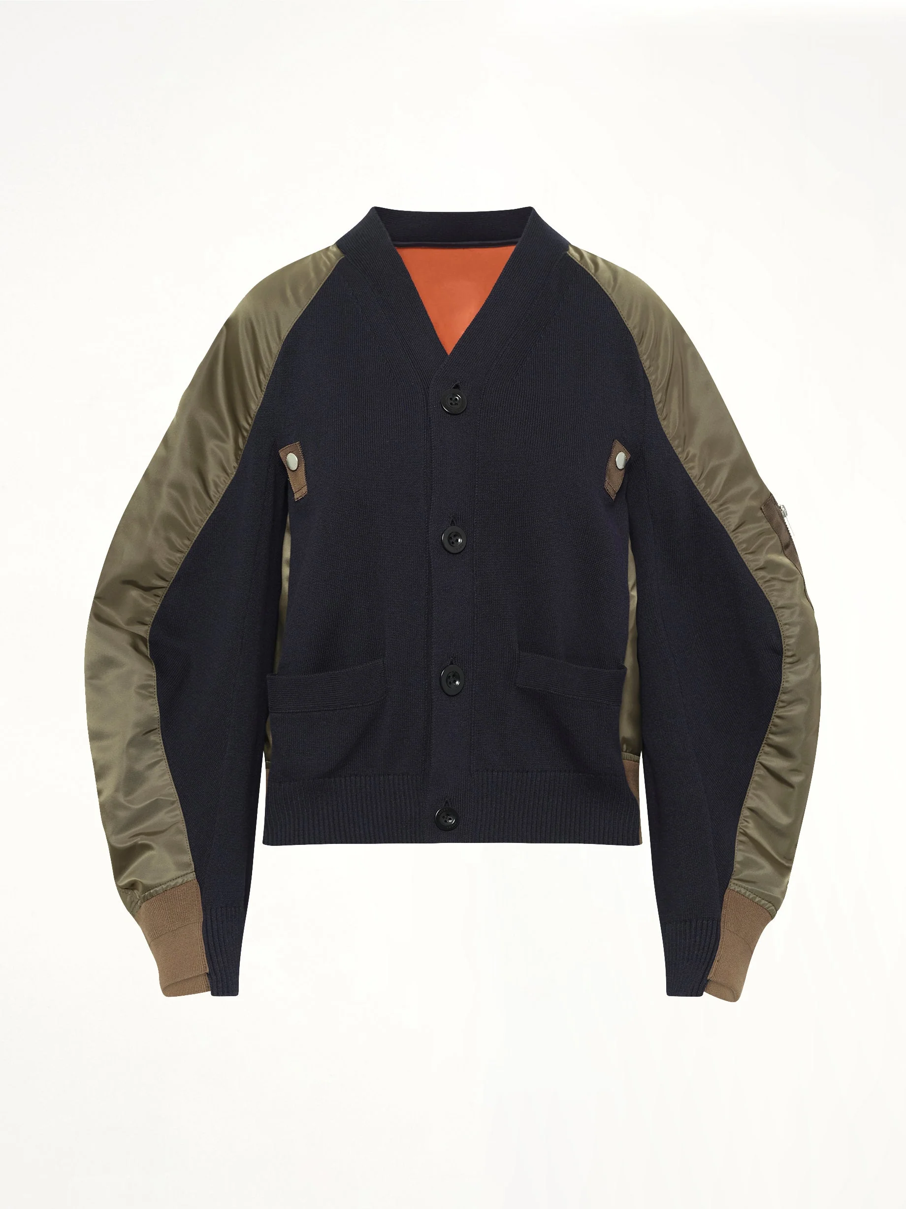 Nylon Twill x Knit Cardigan in Navy/Dark Khaki - Image 2