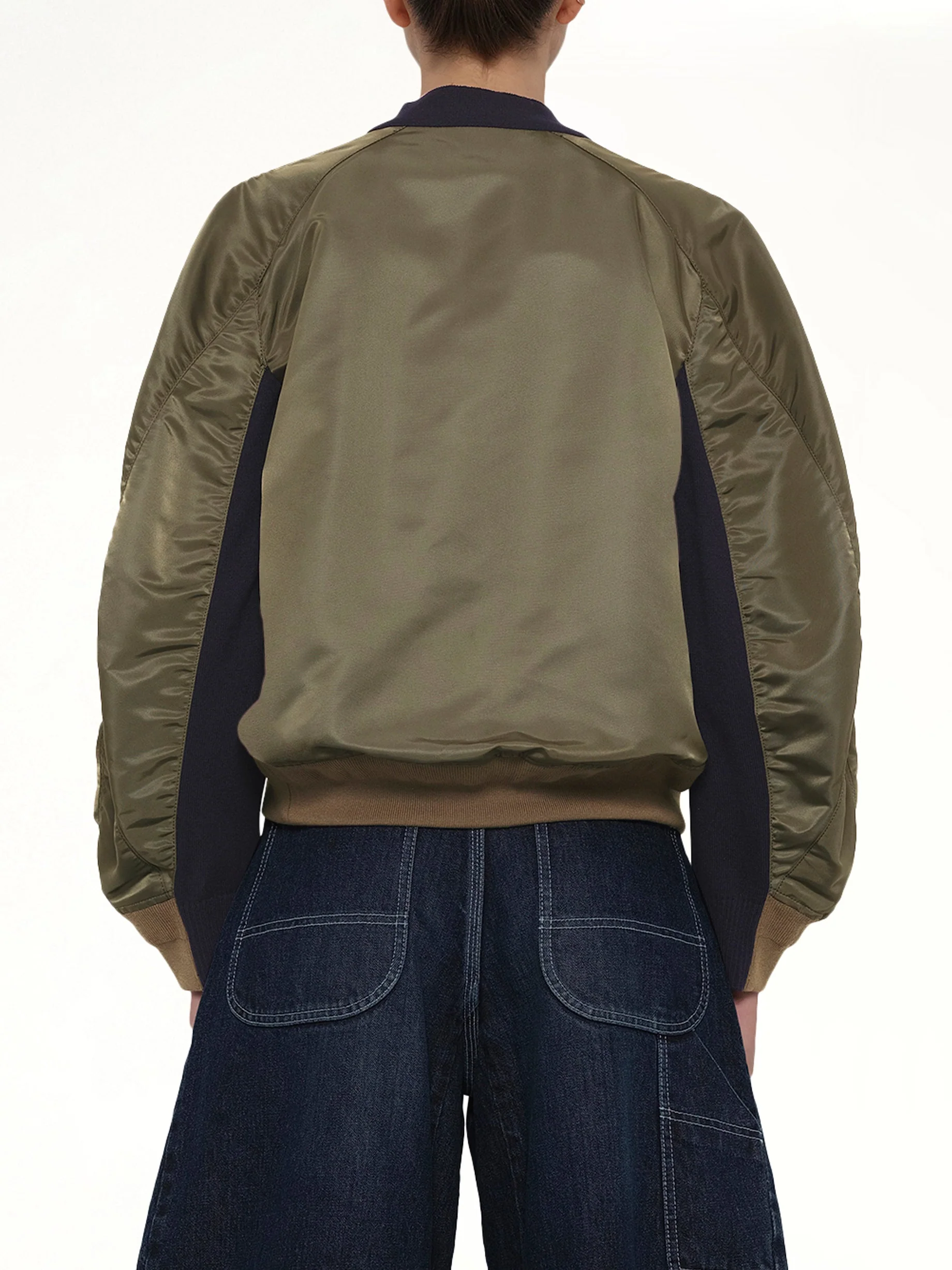 Nylon Twill x Knit Cardigan in Navy/Dark Khaki - Image 5