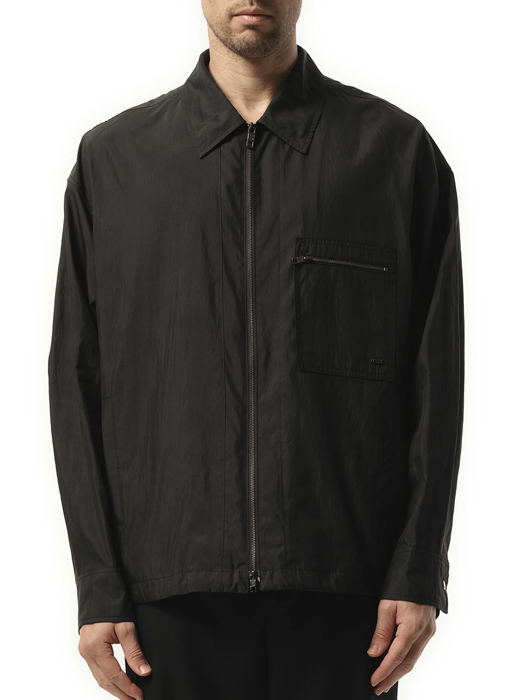 Nylon Zip Shirt in Black