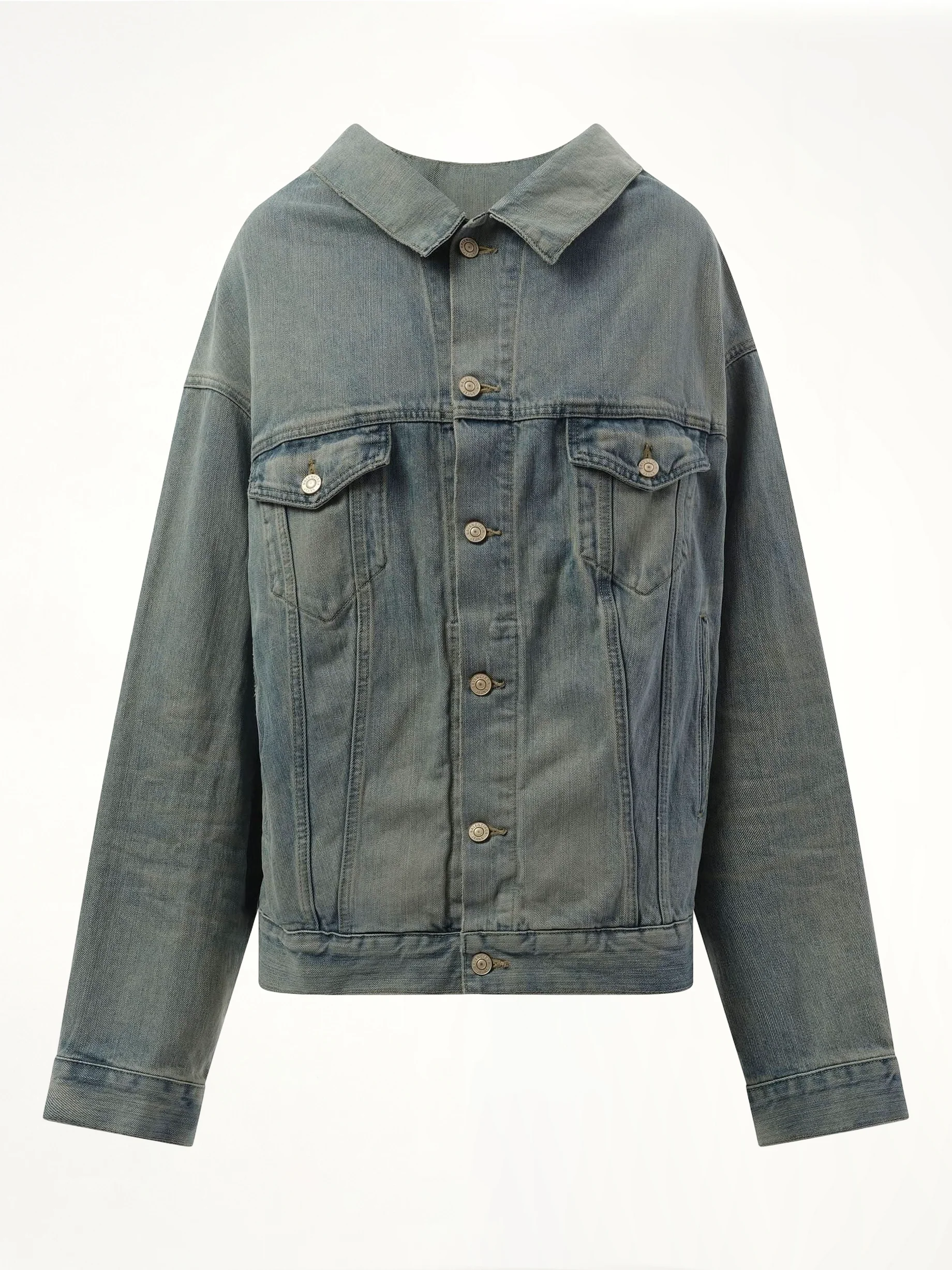 Off Shoulder Selvedge Denim Jacket in Blue - Image 2