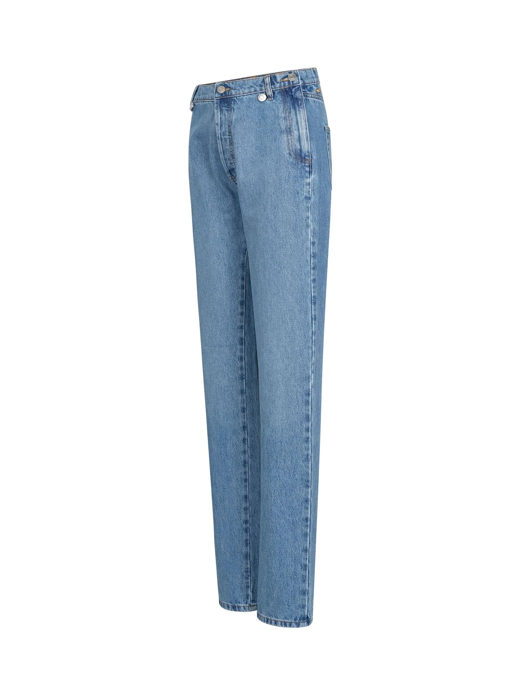 Open Hip Denim Trousers in Washed Blue - Image 2