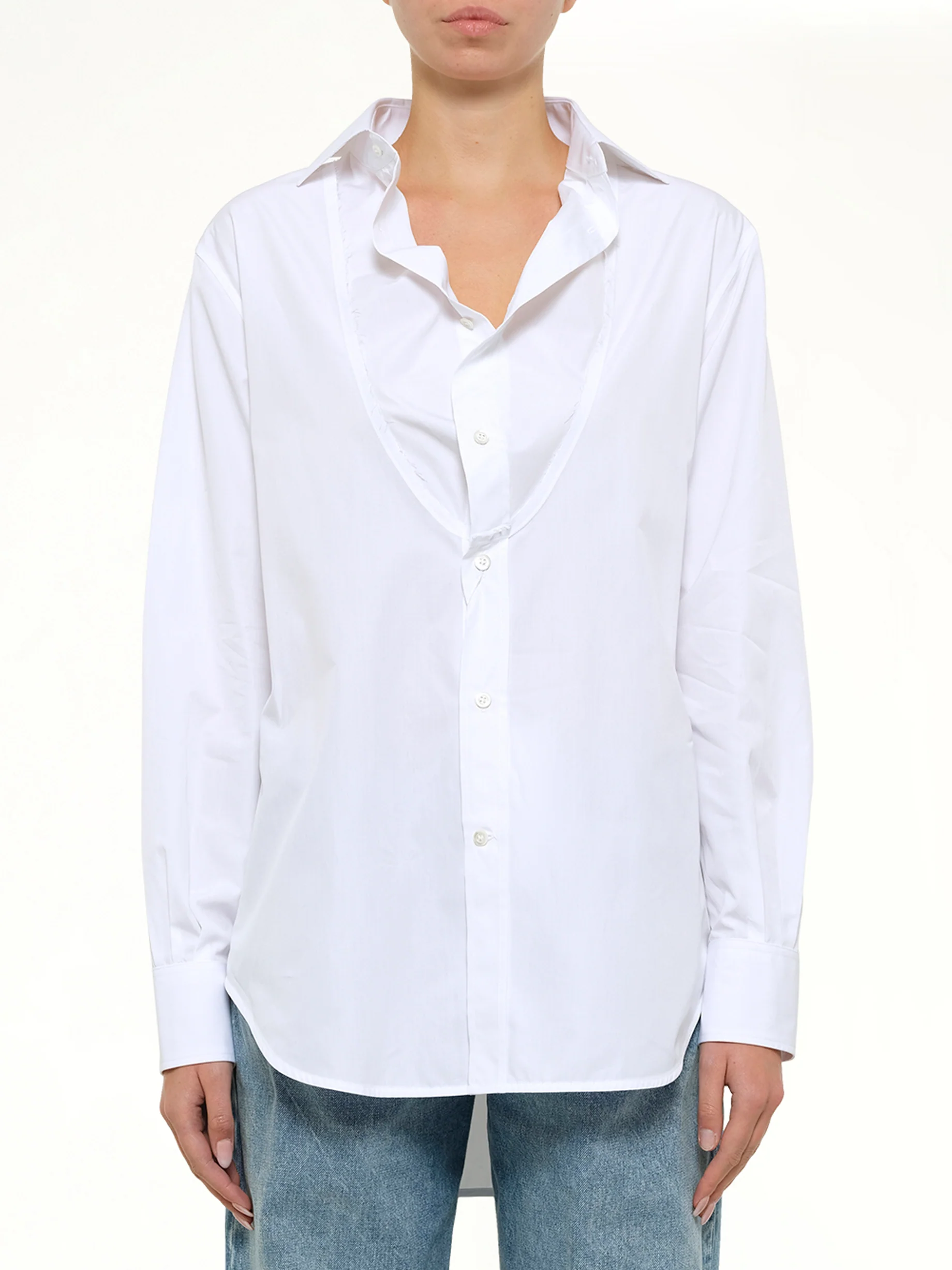 Open Neck Long Sleeve Shirt in White