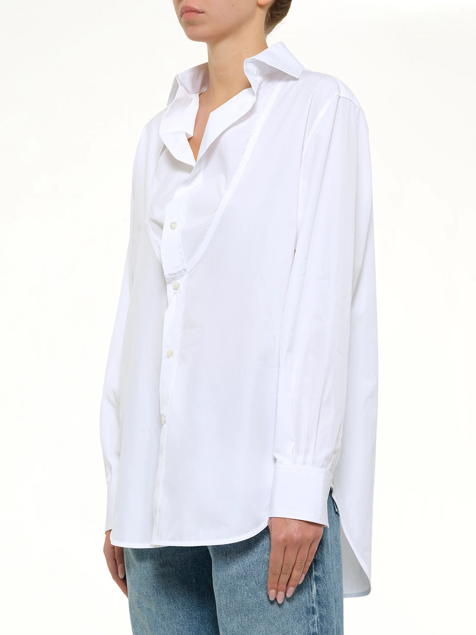 Open Neck Long Sleeve Shirt in White - Image 3