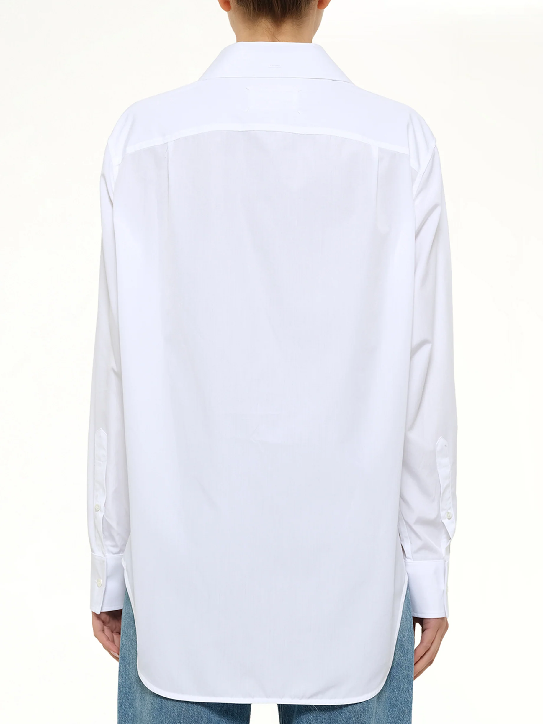 Open Neck Long Sleeve Shirt in White - Image 5