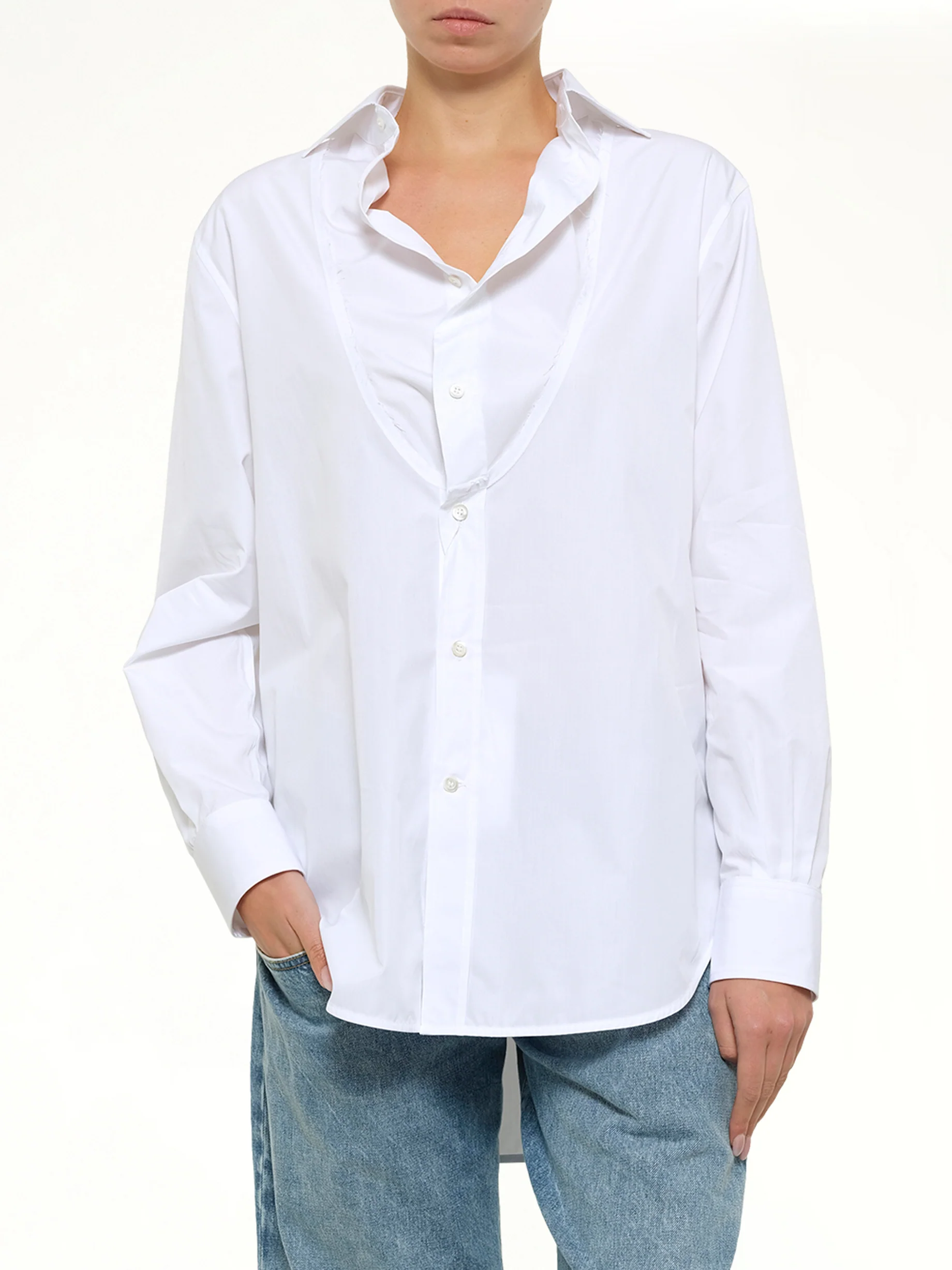 Open Neck Long Sleeve Shirt in White - Image 6
