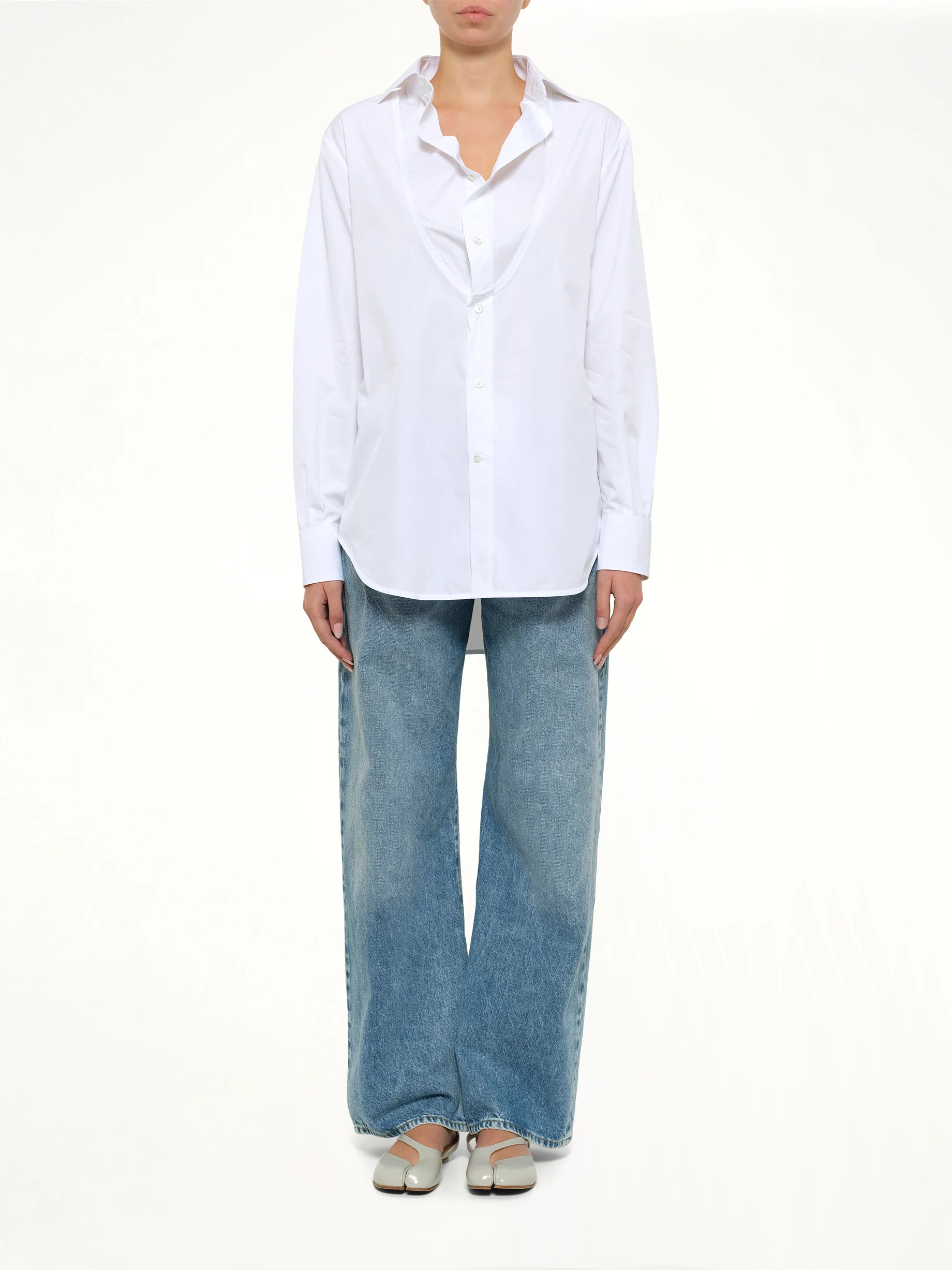 Open Neck Long Sleeve Shirt in White - Image 7