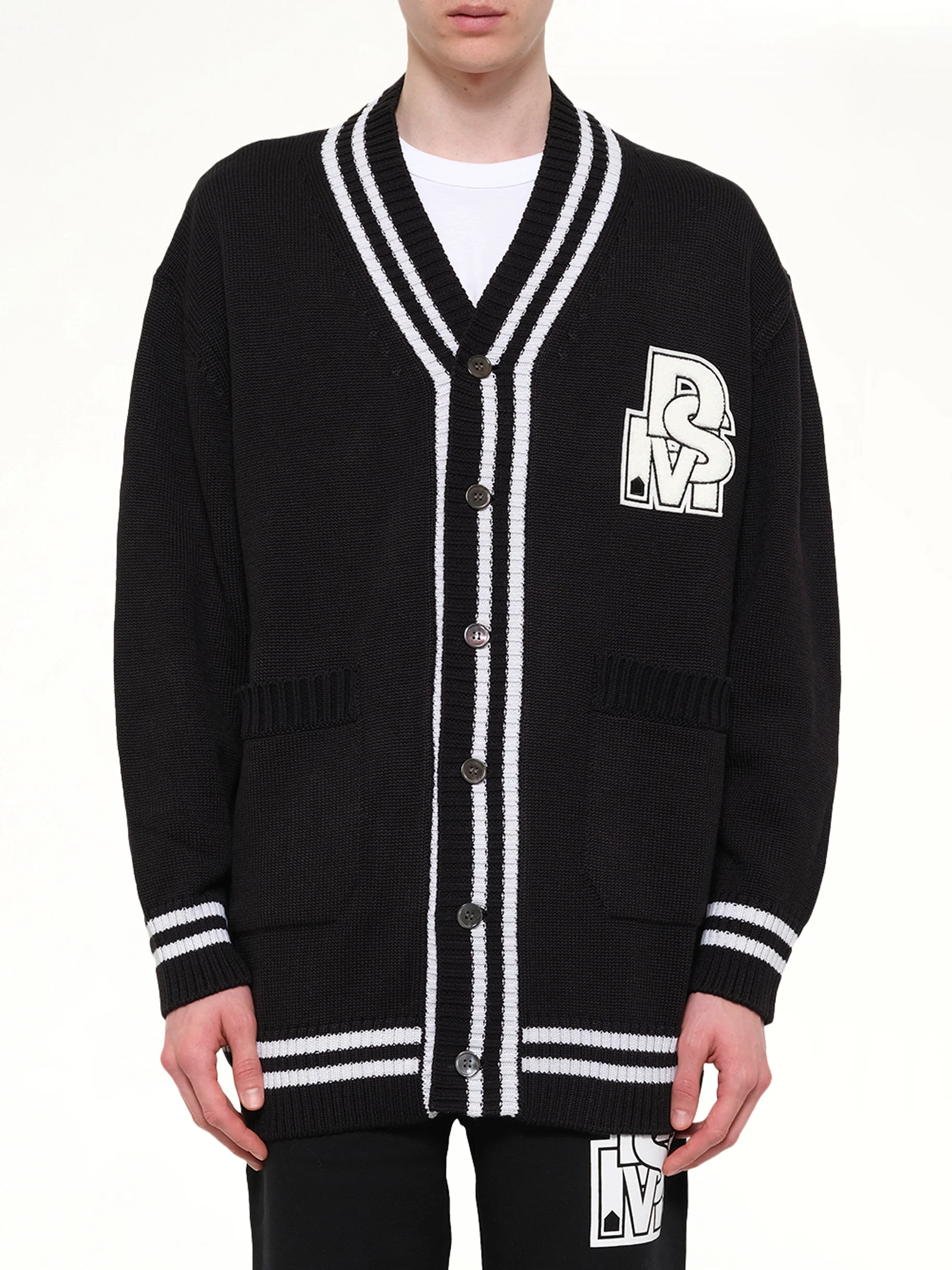 Oversized Cardigan with Patch in Black
