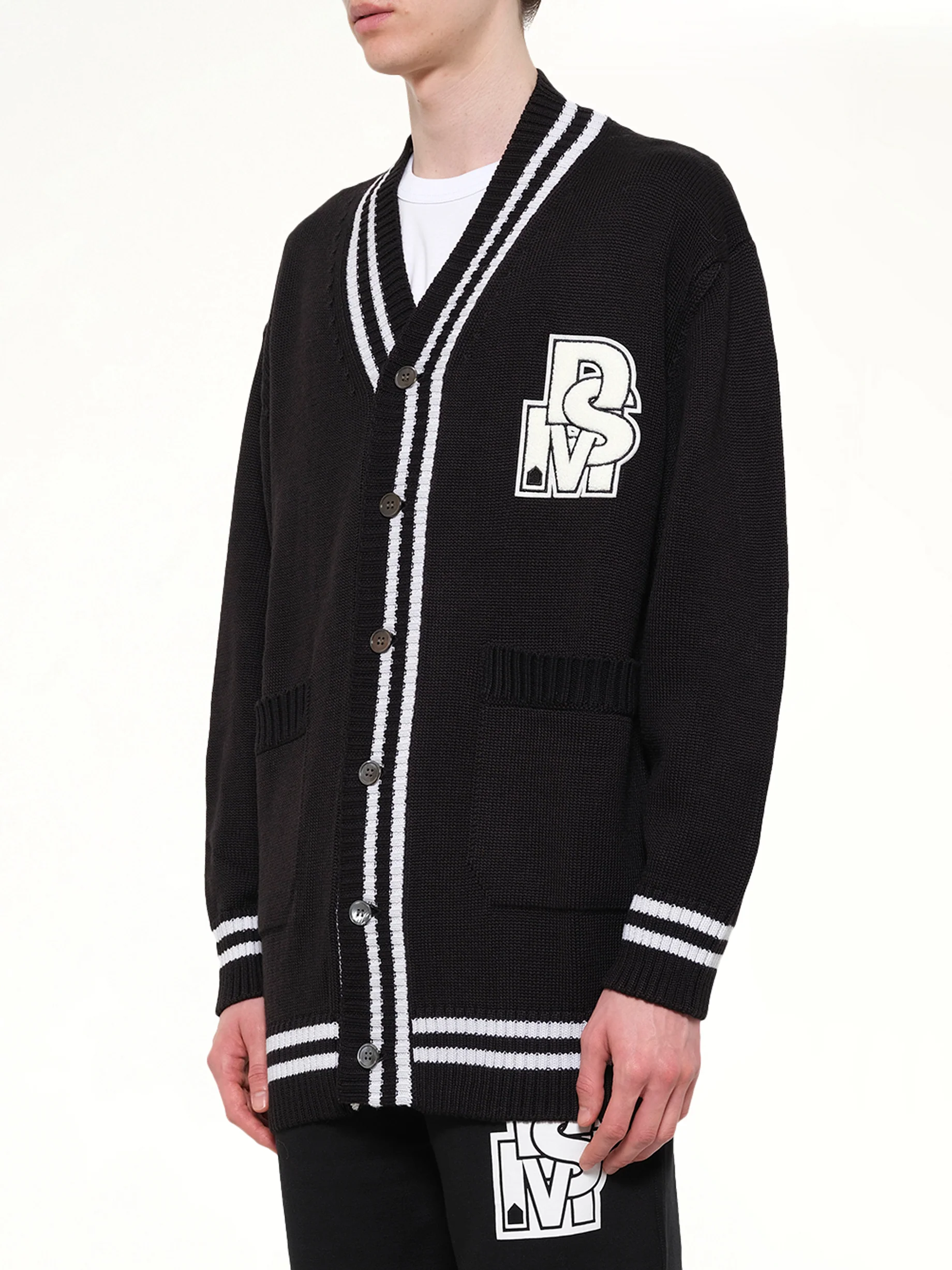 Oversized Cardigan with Patch in Black - Image 3