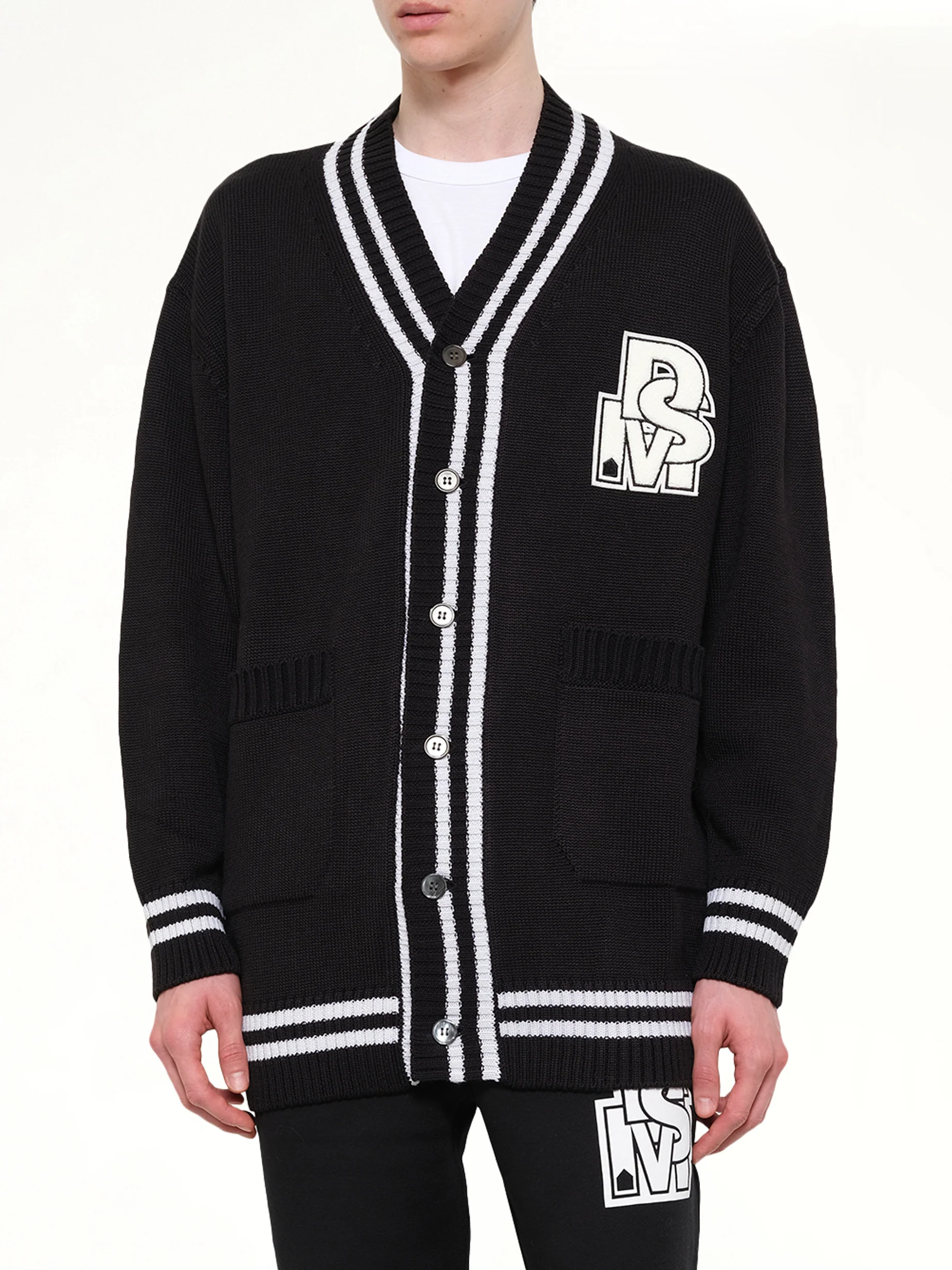 Oversized Cardigan with Patch in Black - Image 6