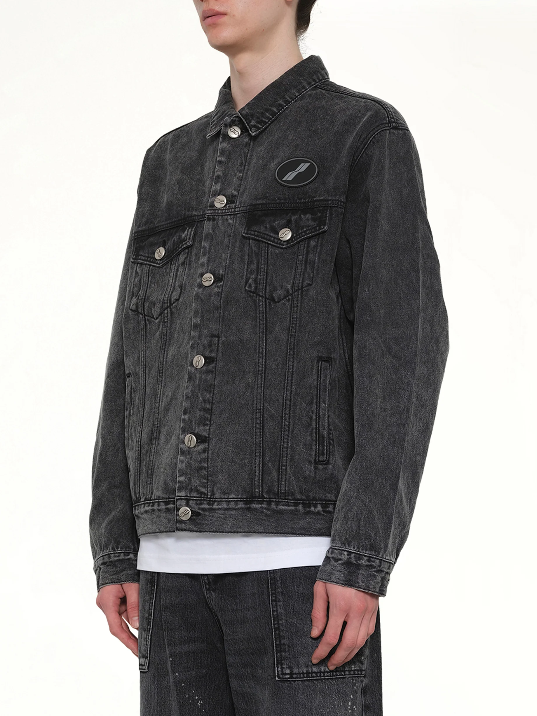 Oversized Denim Jacket in Washed Black - Image 3