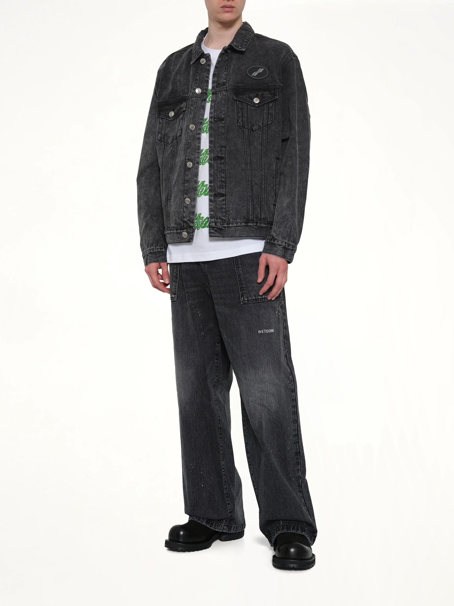 Oversized Denim Jacket in Washed Black - Image 4