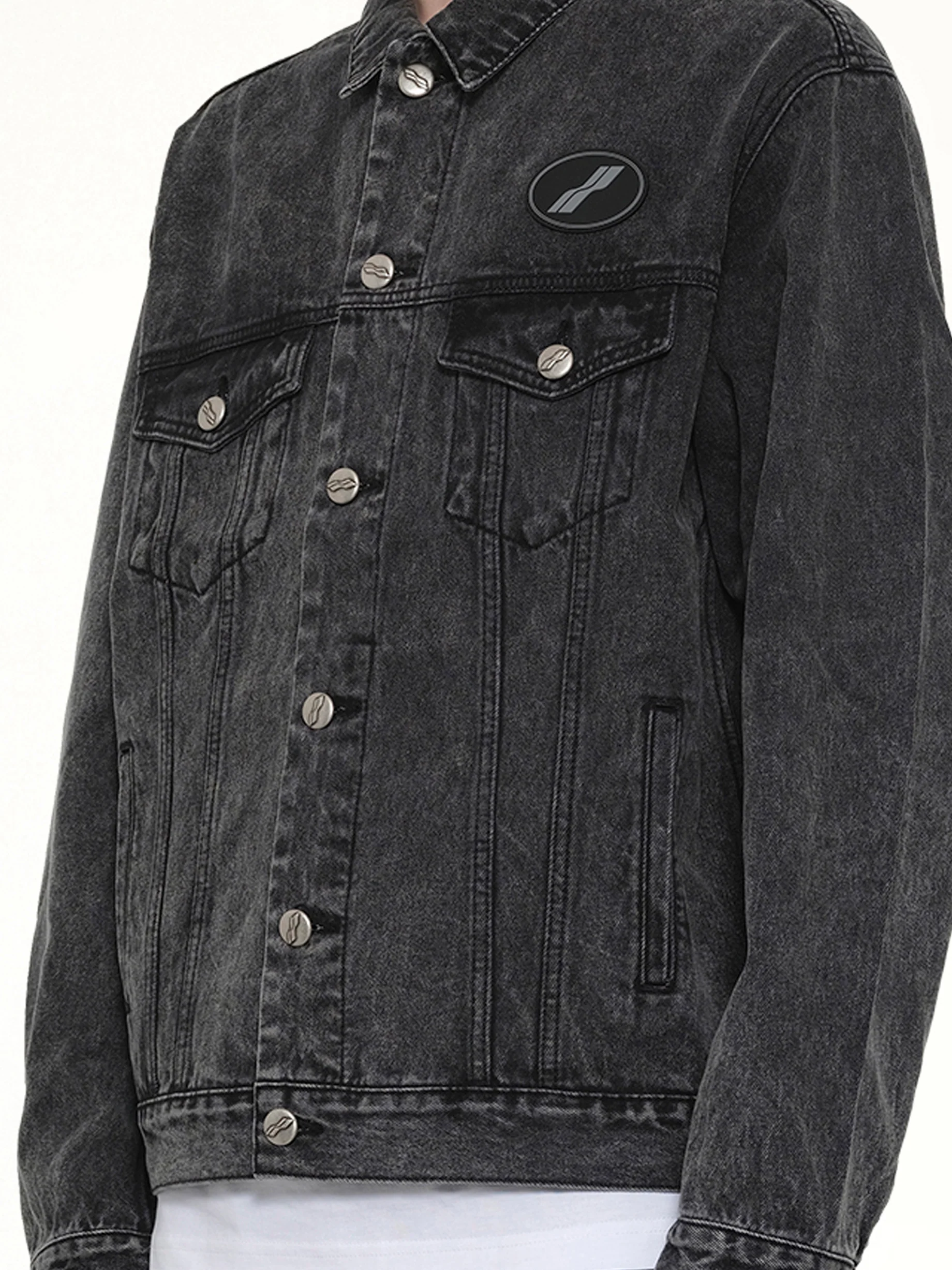 Oversized Denim Jacket in Washed Black - Image 6