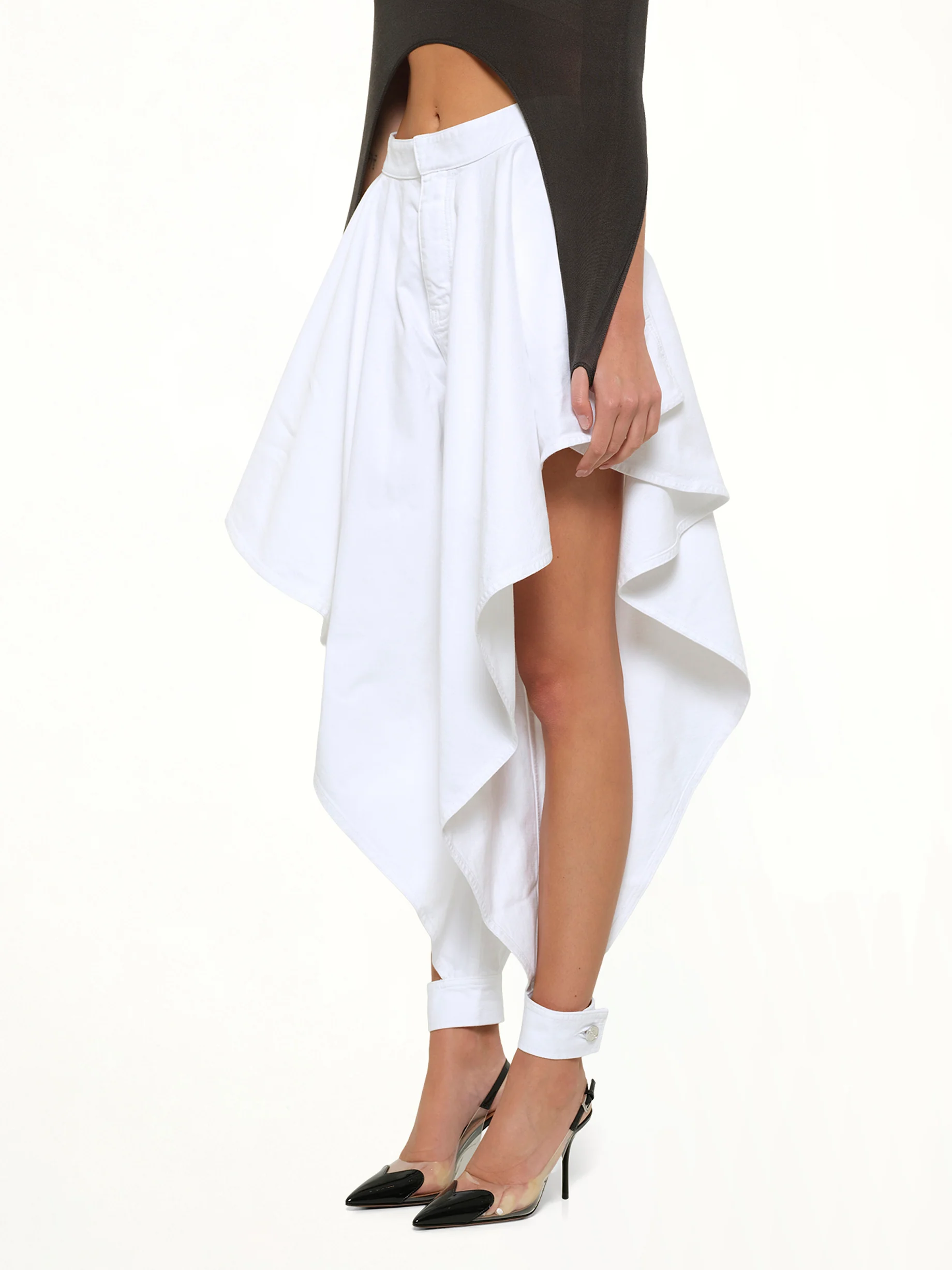 Panelled Pants in White Denim - Image 3