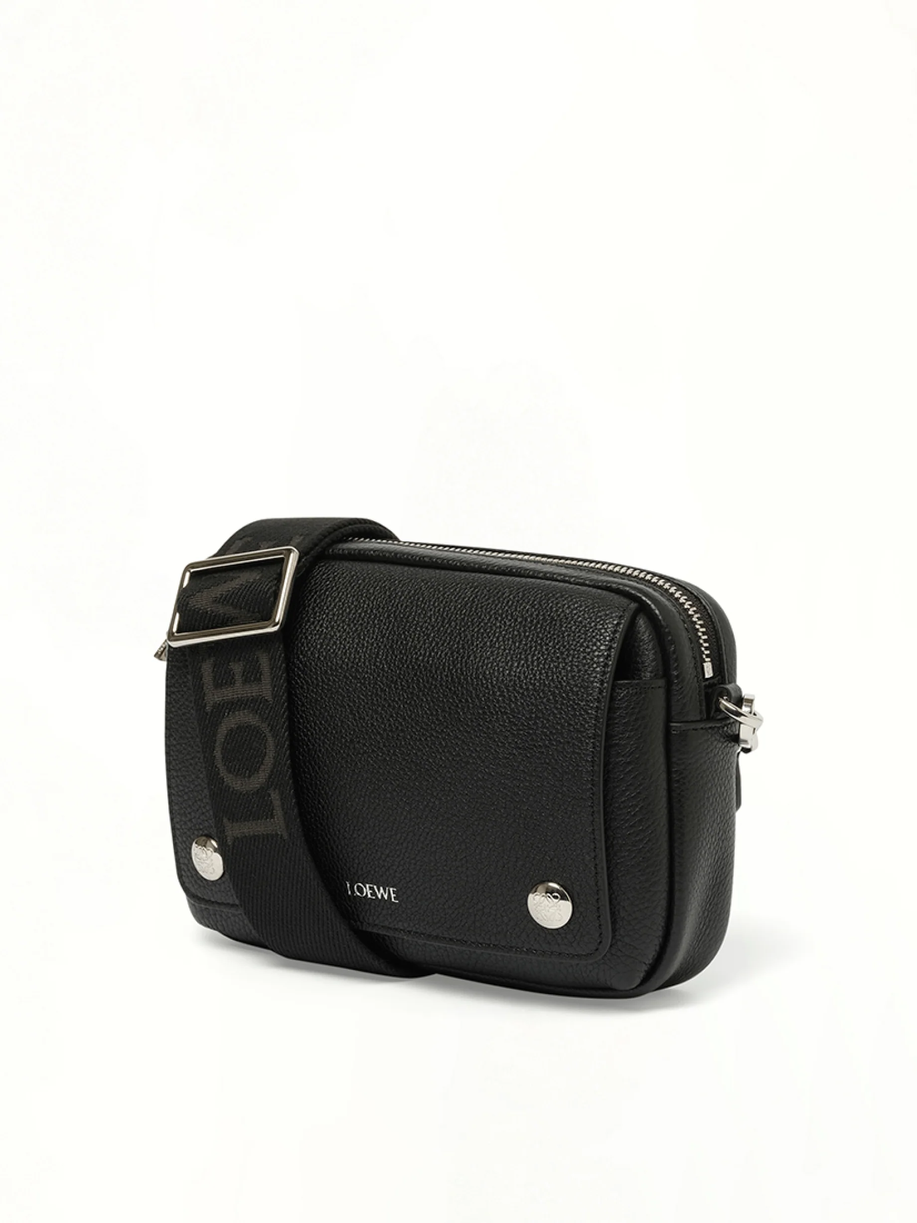 Calfskin Pebble Messenger Small in Black - Image 2