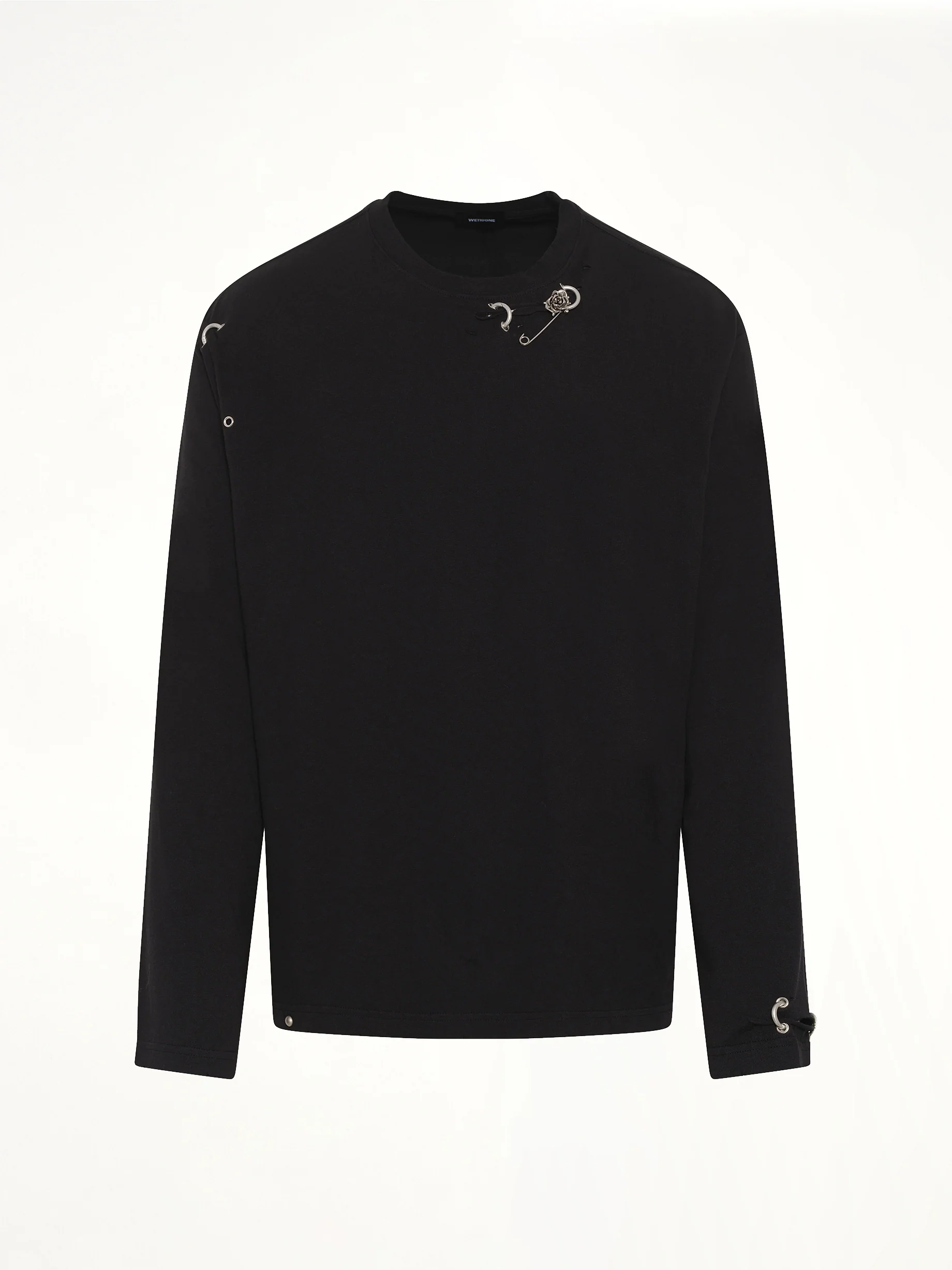 Piercing Detail Long Sleeve T-Shirt in Black - Image 2