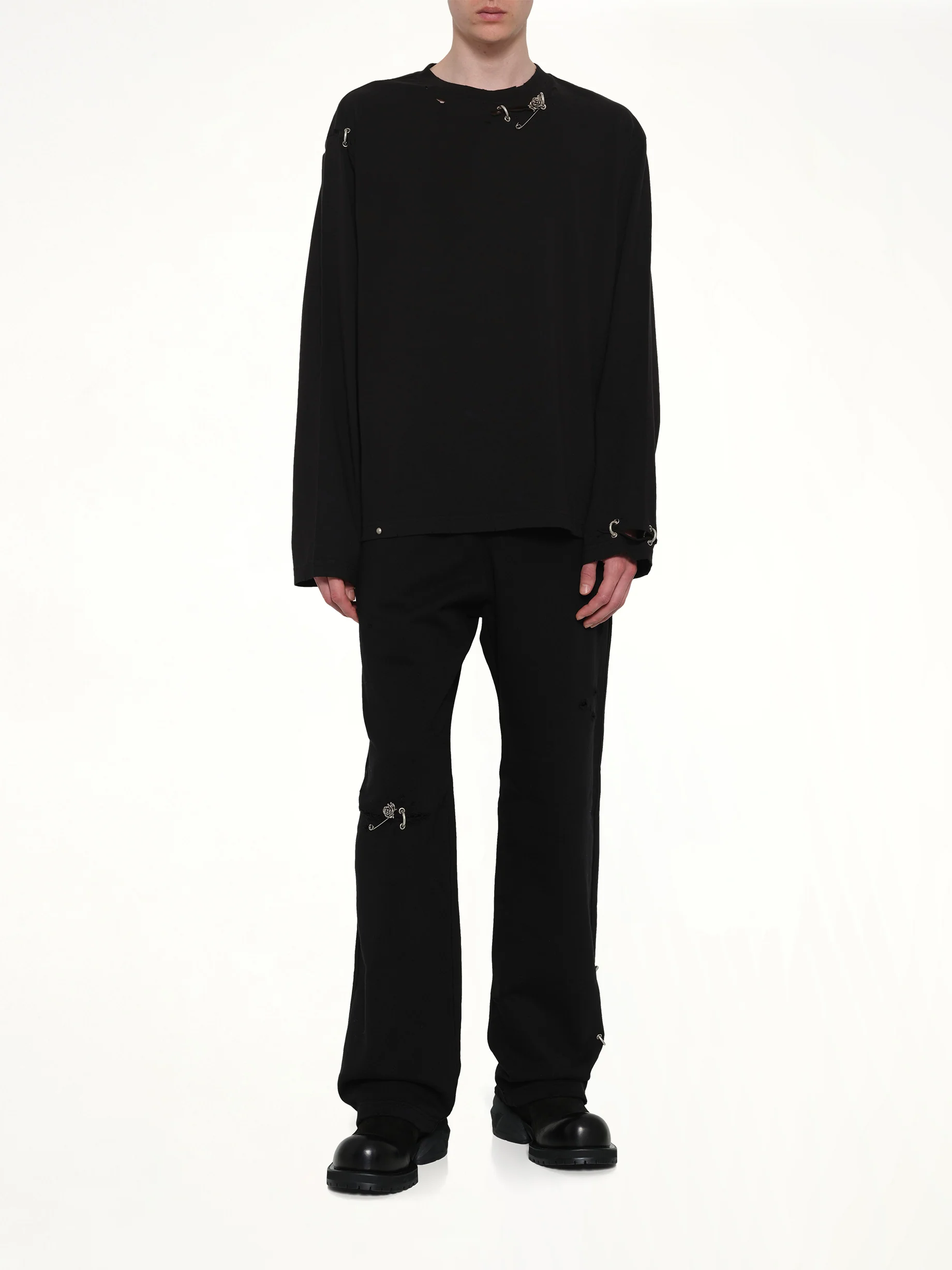 Piercing Detail Long Sleeve T-Shirt in Black - Image 4