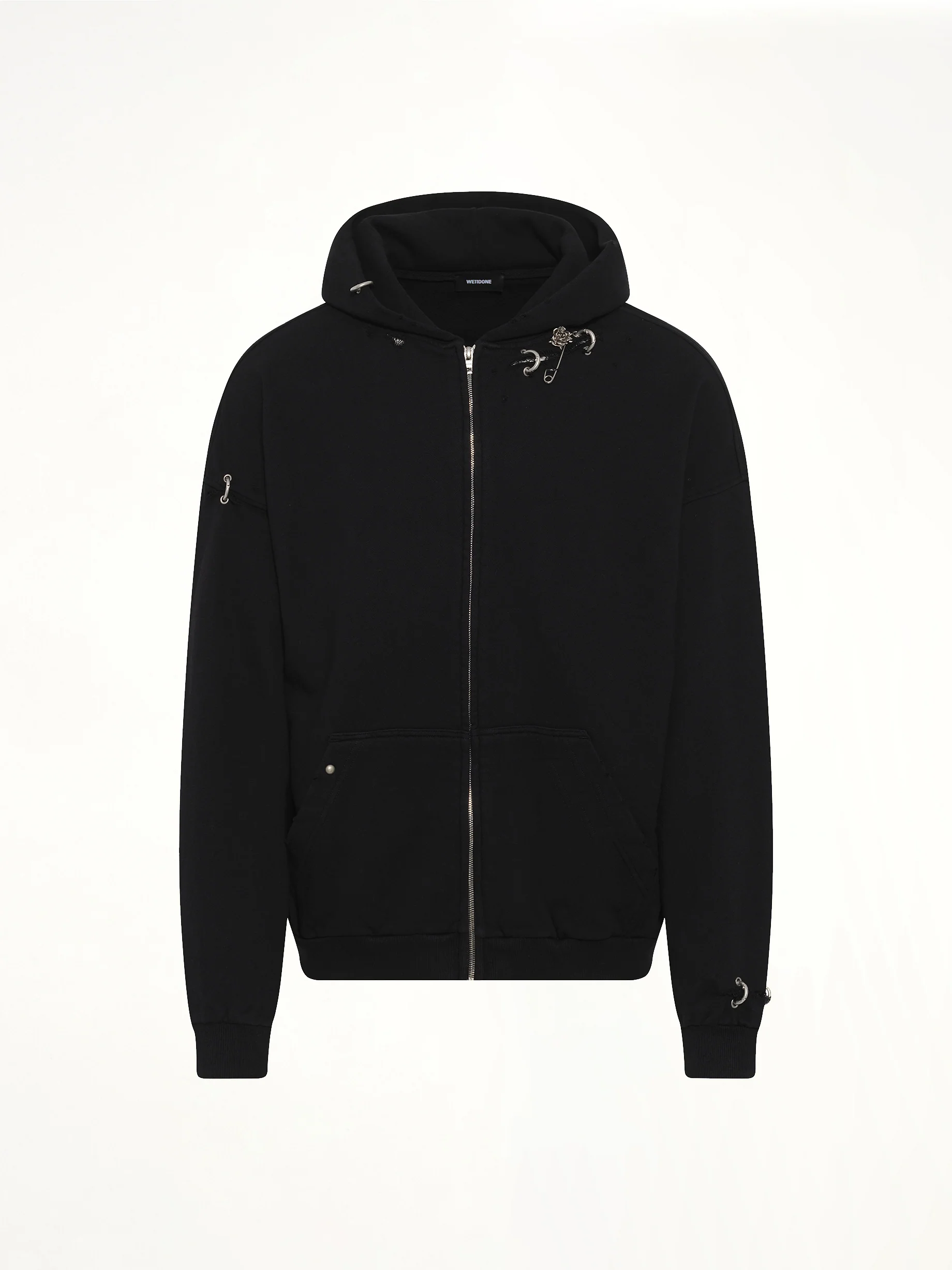 Piercing Detail Zip-Up Hoodie in Black - Image 2