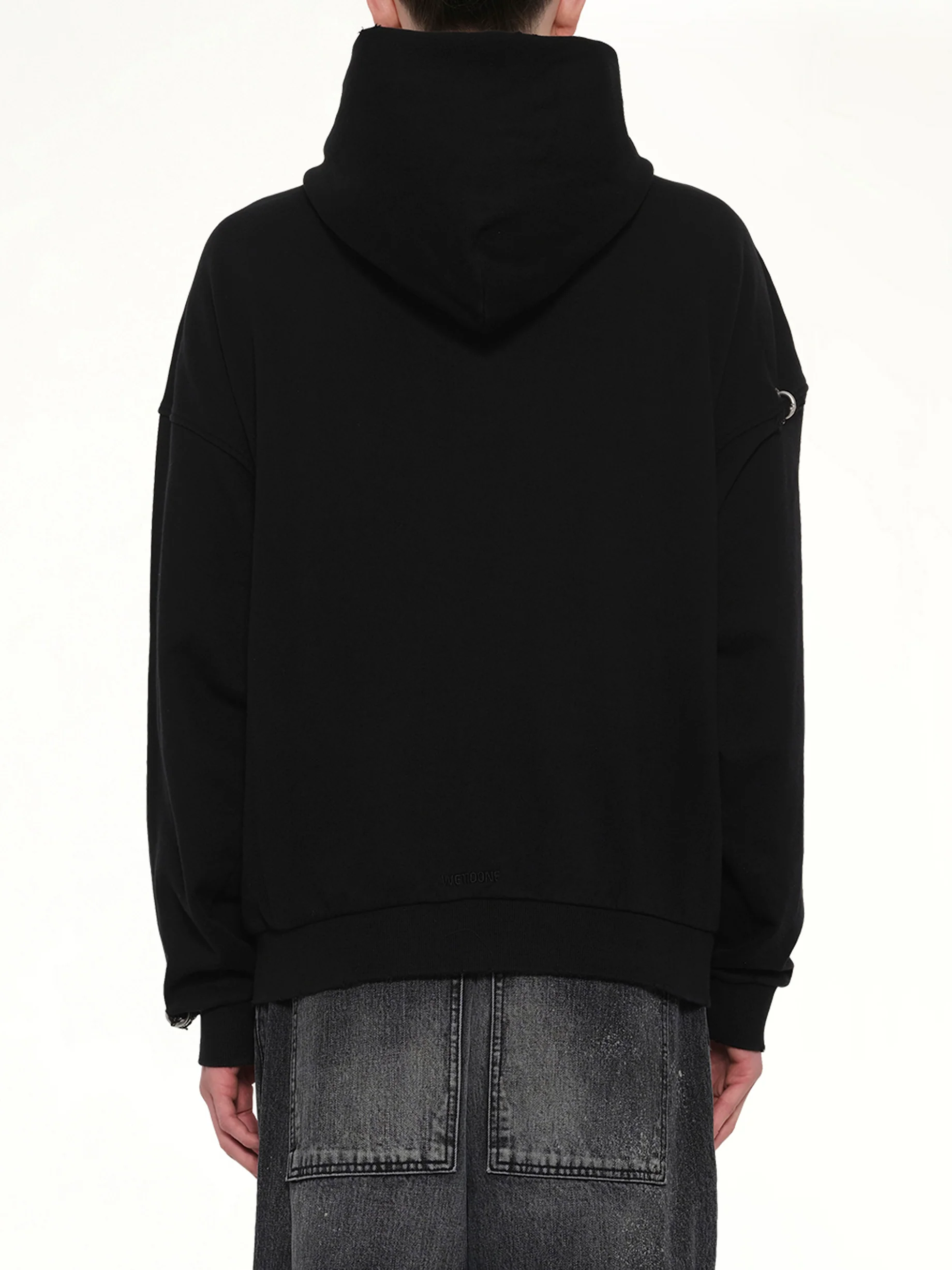 Piercing Detail Zip-Up Hoodie in Black - Image 5