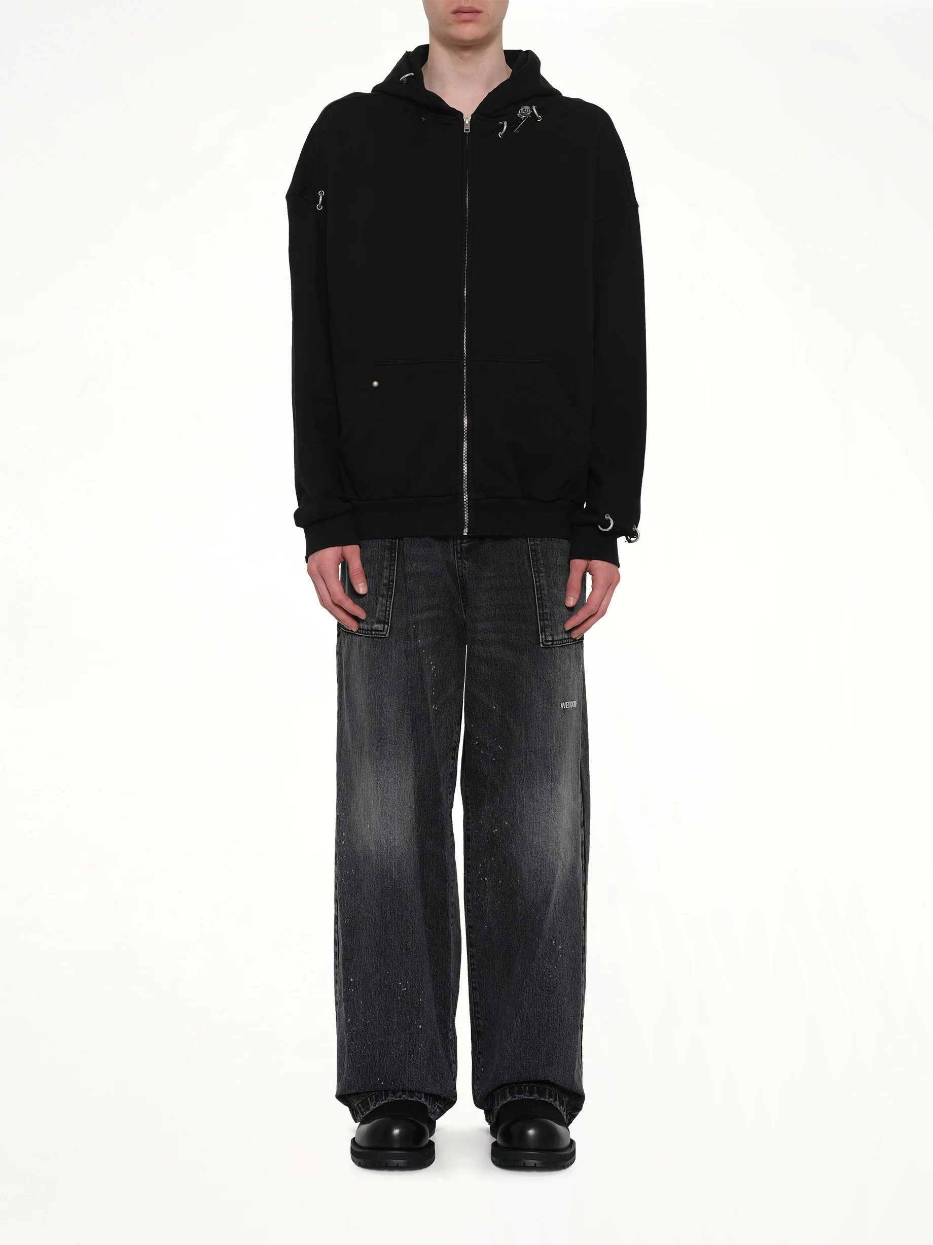 Piercing Detail Zip-Up Hoodie in Black - Image 7