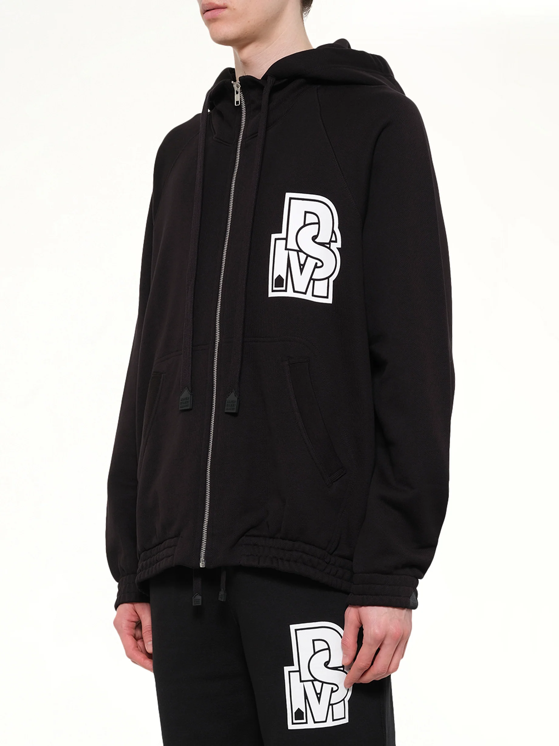 Pile Knit Zipped Hoodie in Black - Image 3