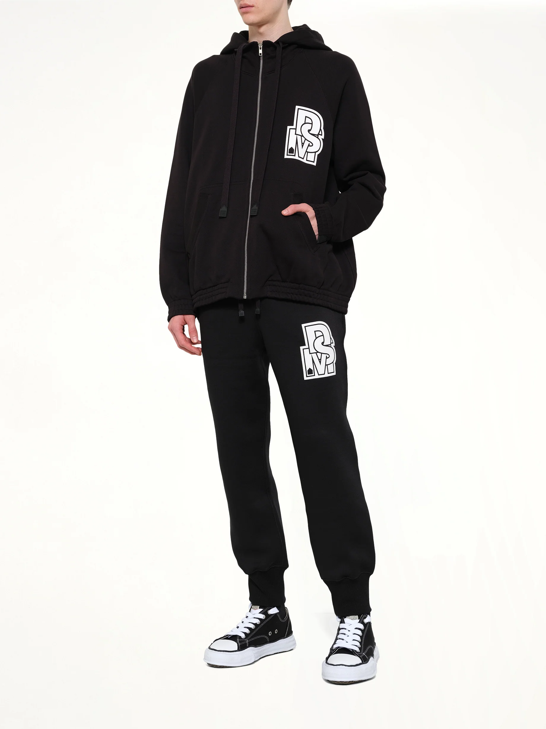 Pile Knit Zipped Hoodie in Black - Image 4