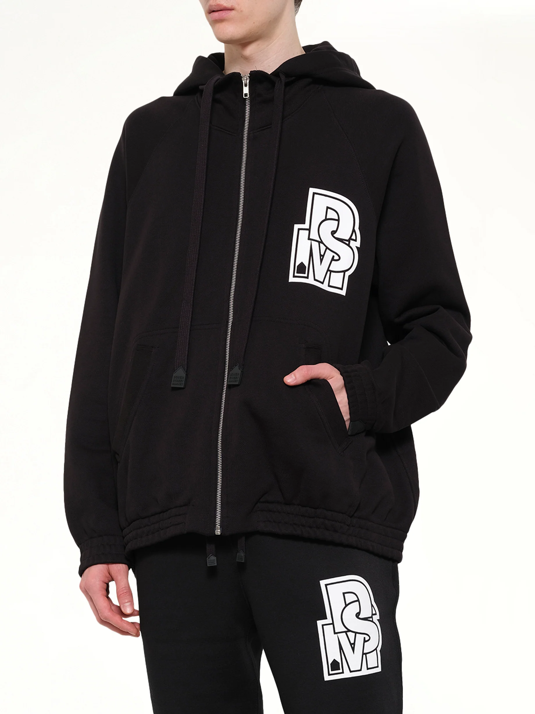 Pile Knit Zipped Hoodie in Black - Image 6