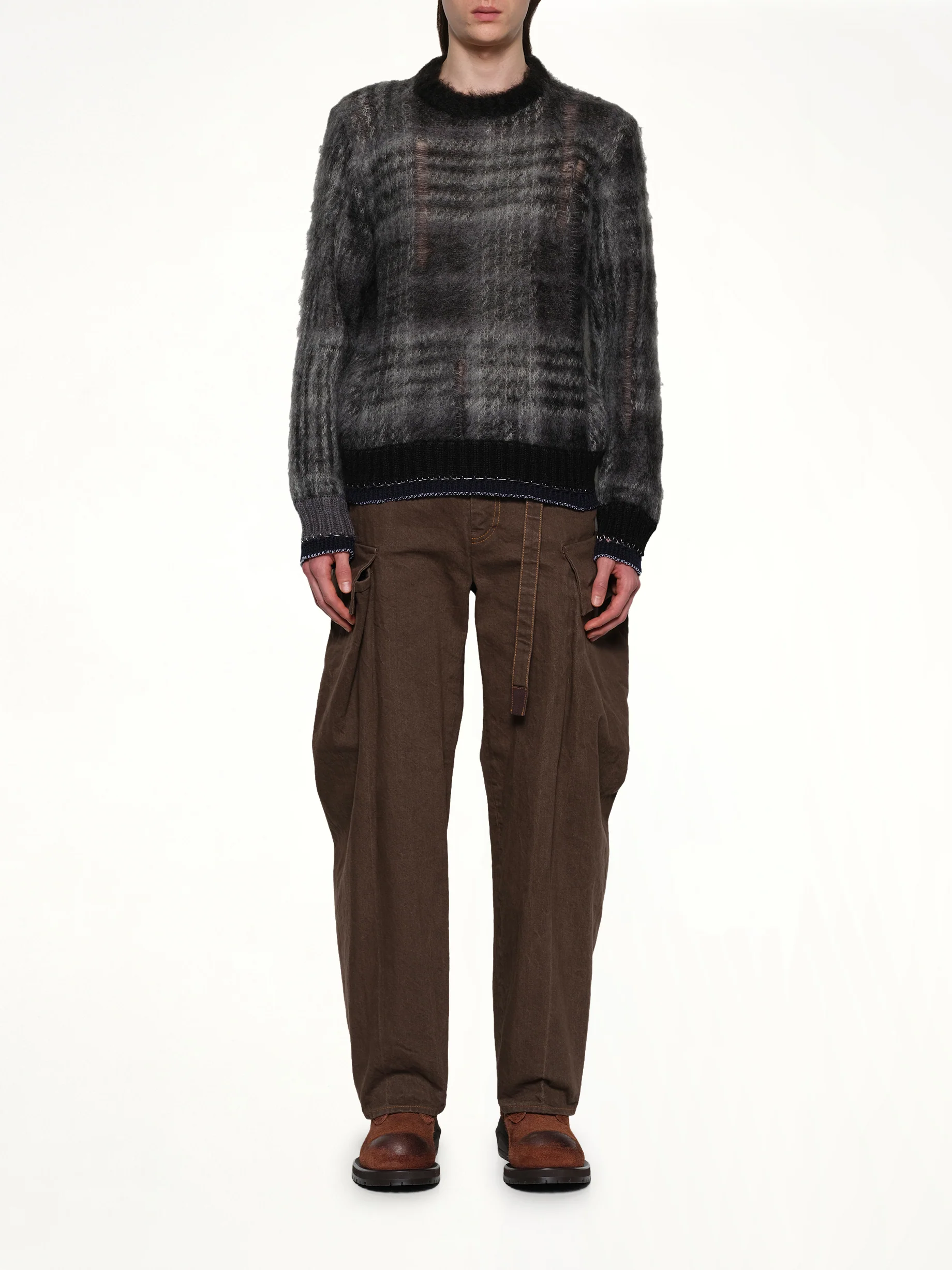 Plaid Mohair Knit Pullover in Black - Image 7