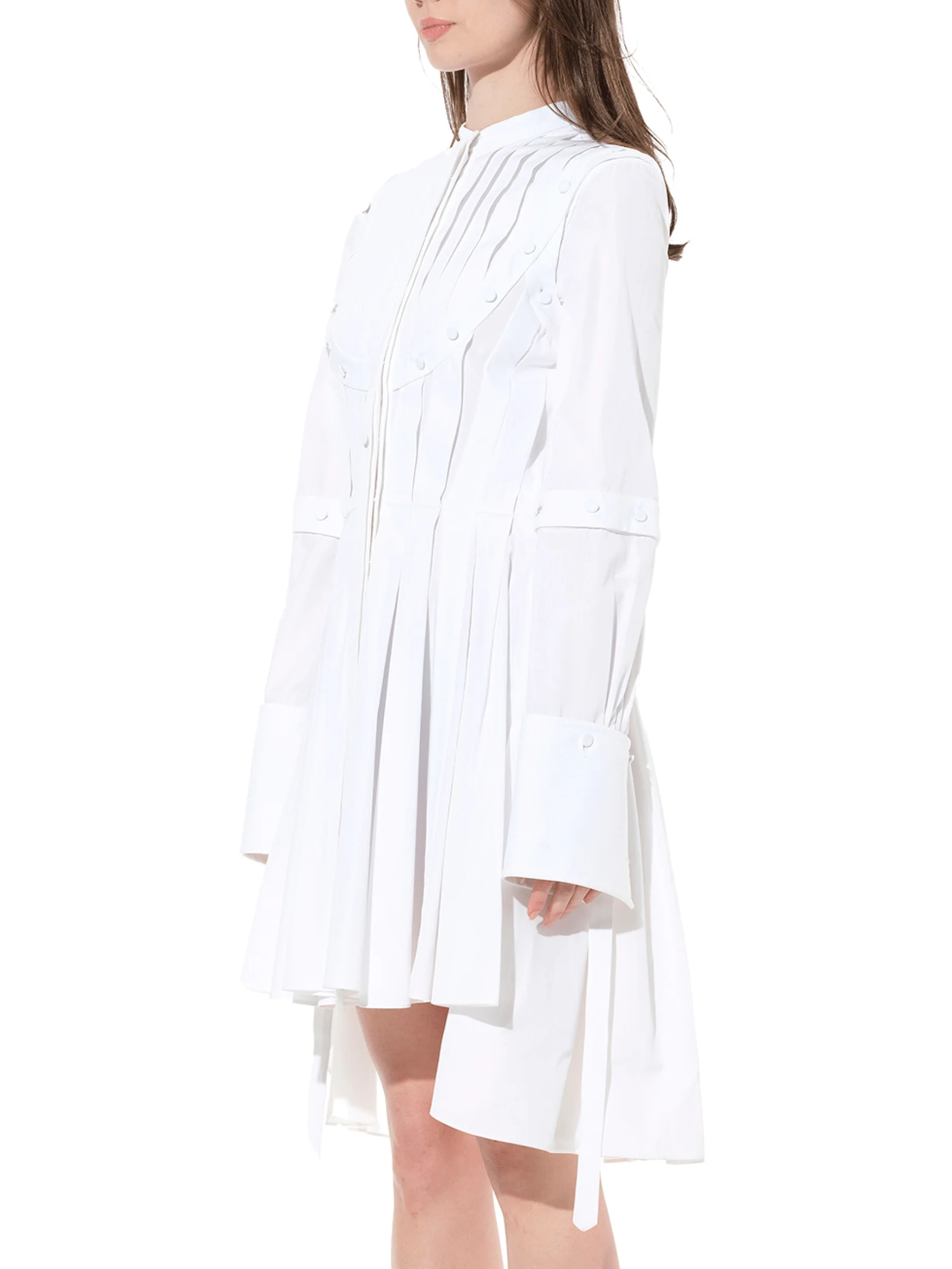 Pleated Sleeves Cotton Dress in White - Image 5