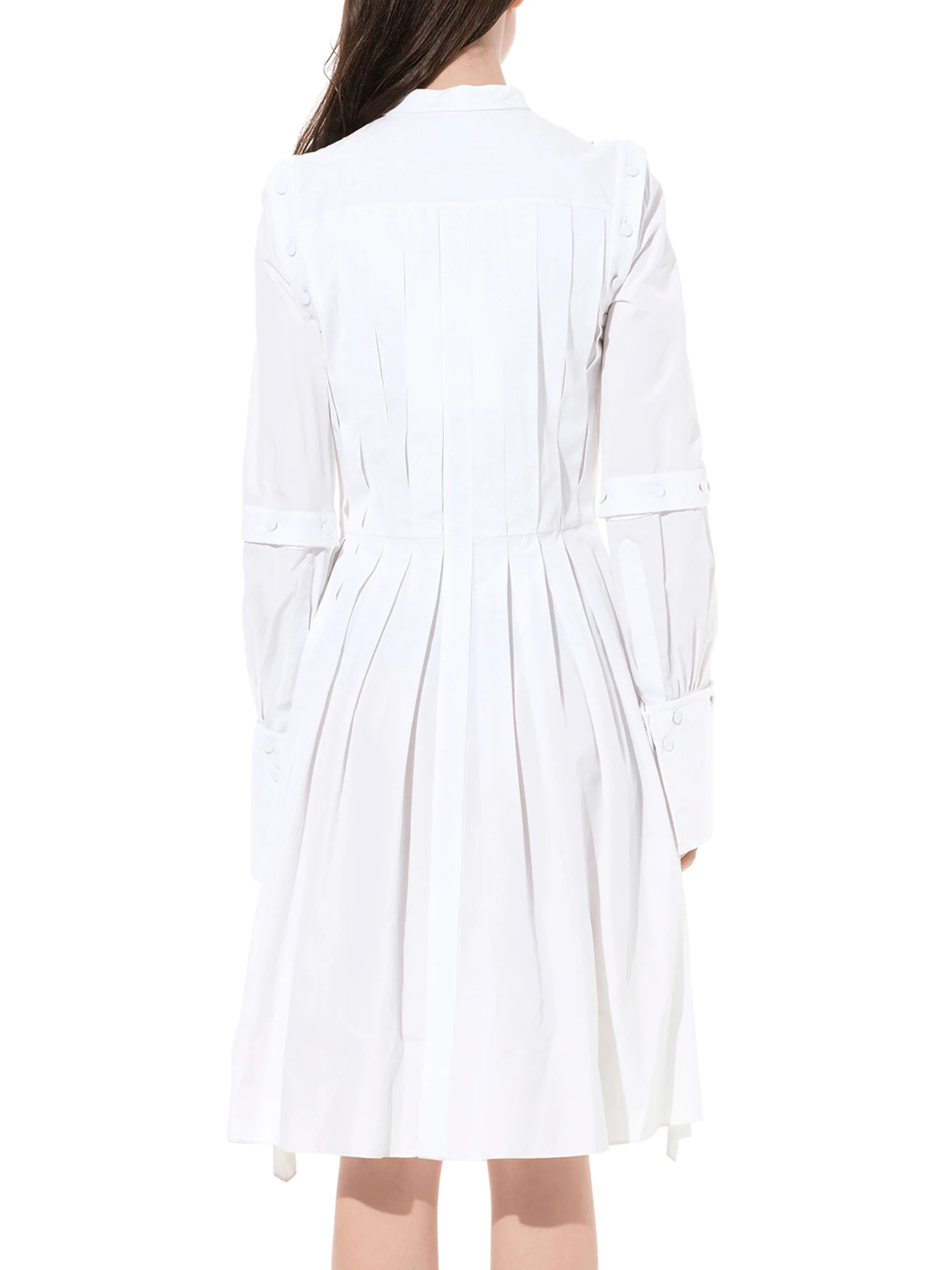 Pleated Sleeves Cotton Dress in White - Image 6