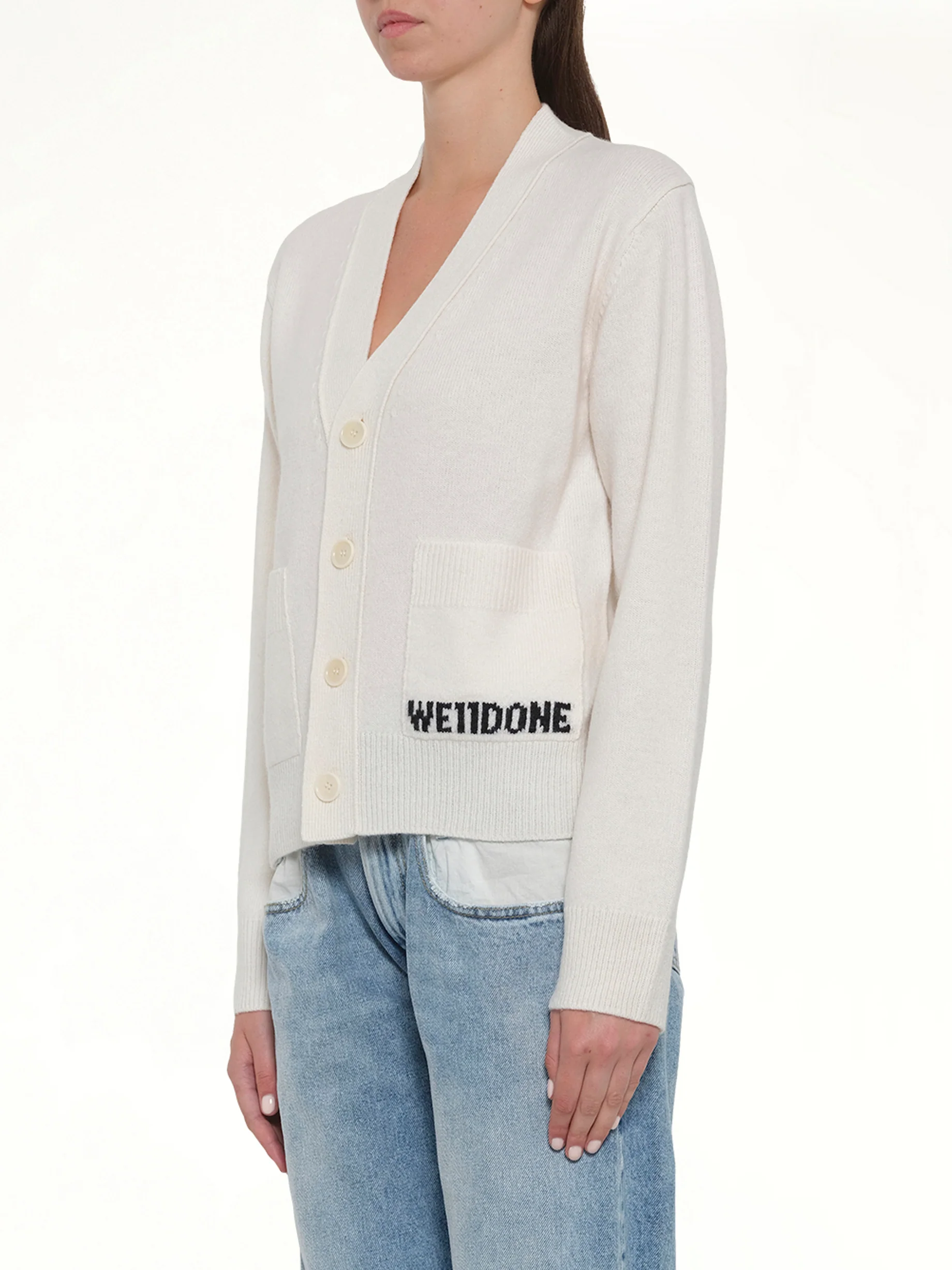 Pocket Logo Knit Cardigan in Ivory - Image 3