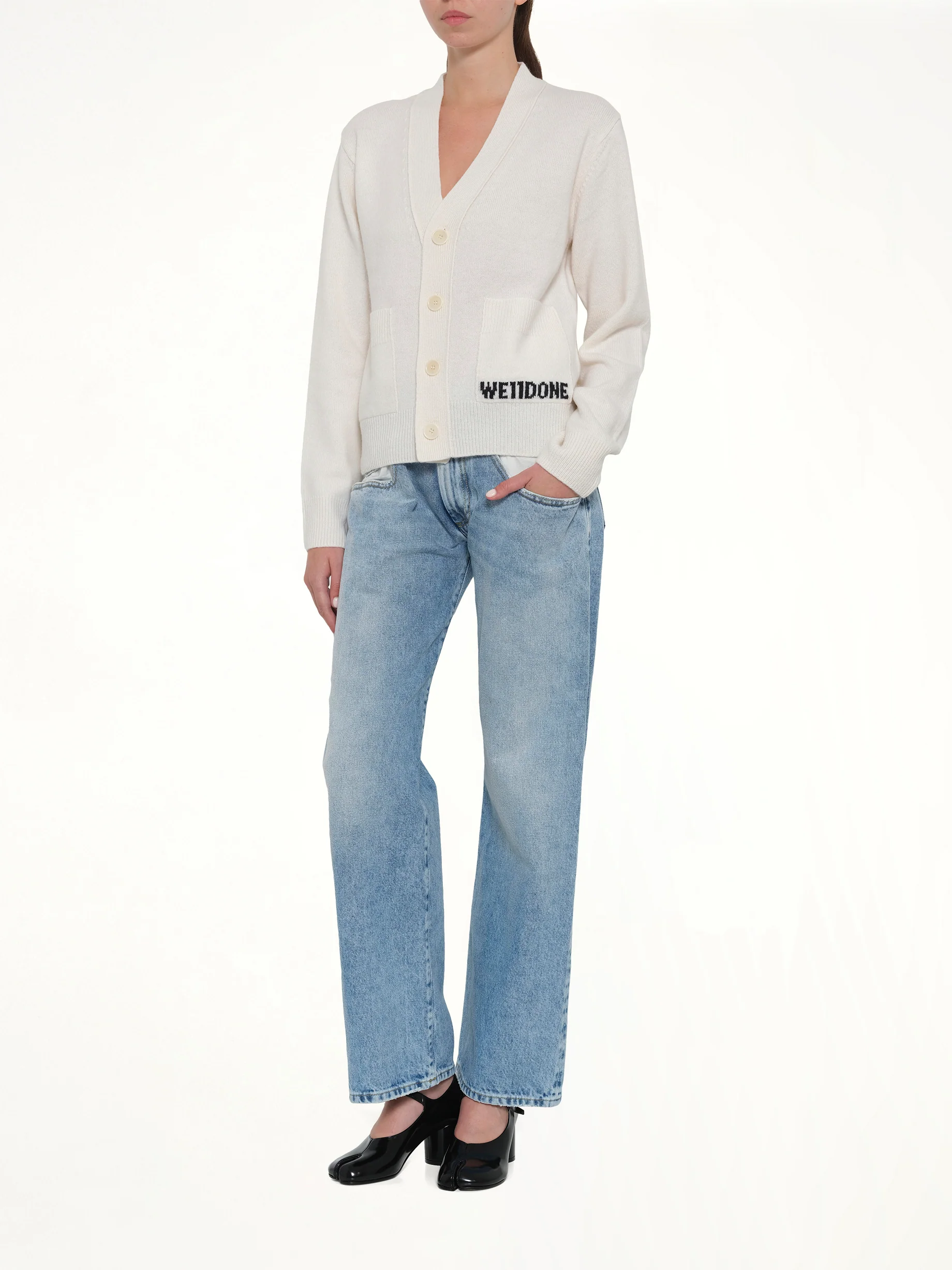 Pocket Logo Knit Cardigan in Ivory - Image 4