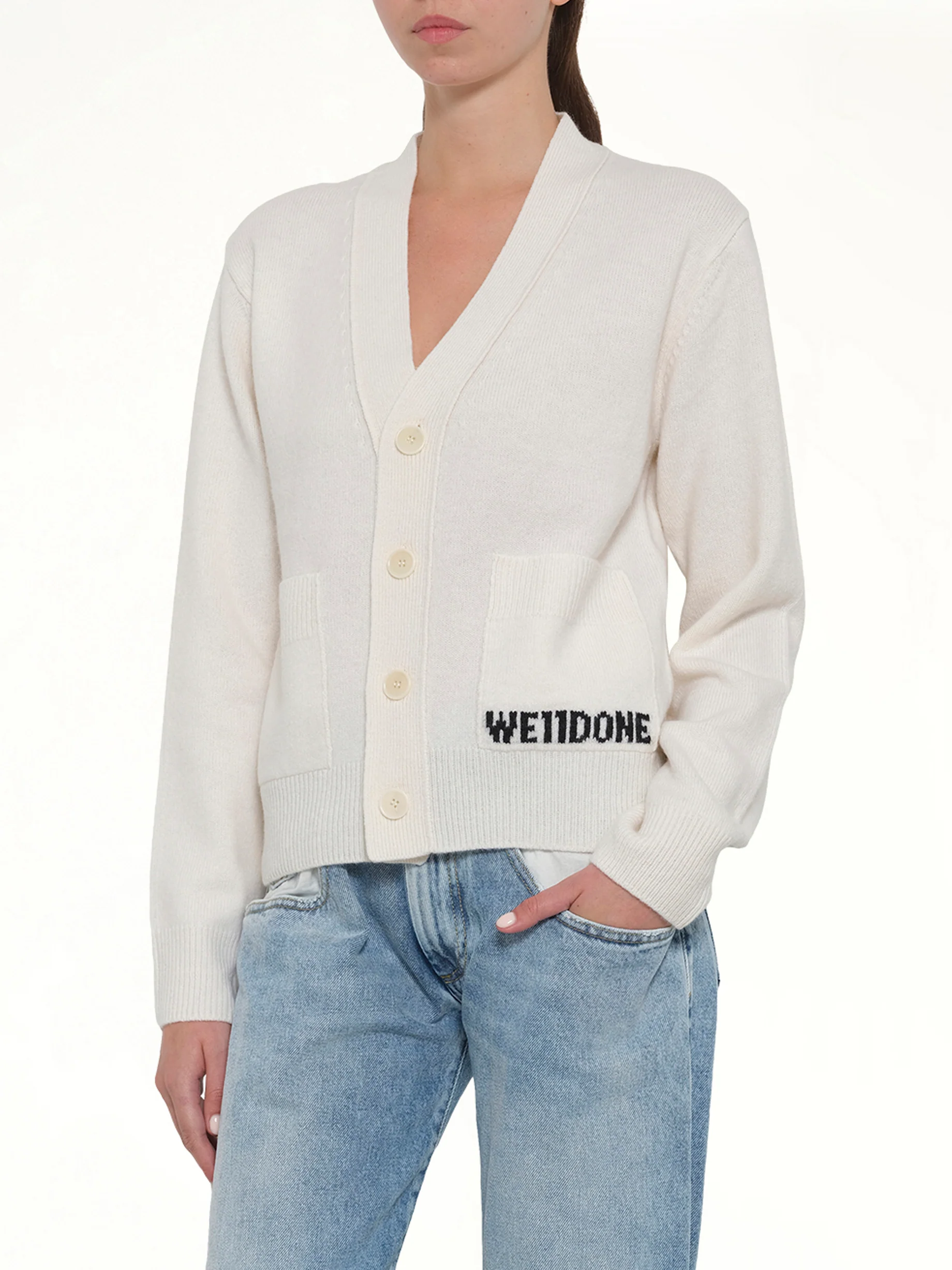 Pocket Logo Knit Cardigan in Ivory - Image 6