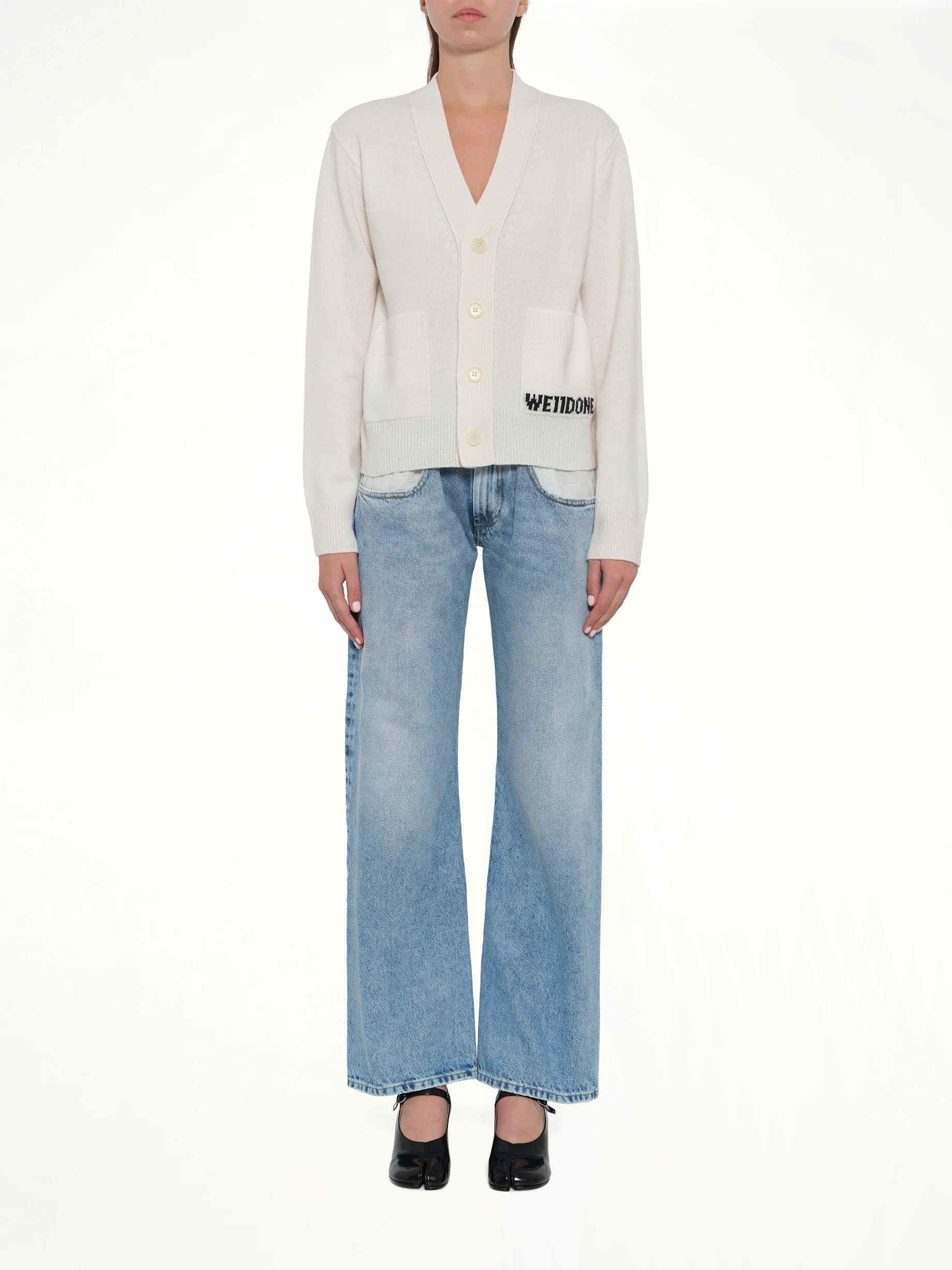 Pocket Logo Knit Cardigan in Ivory - Image 7