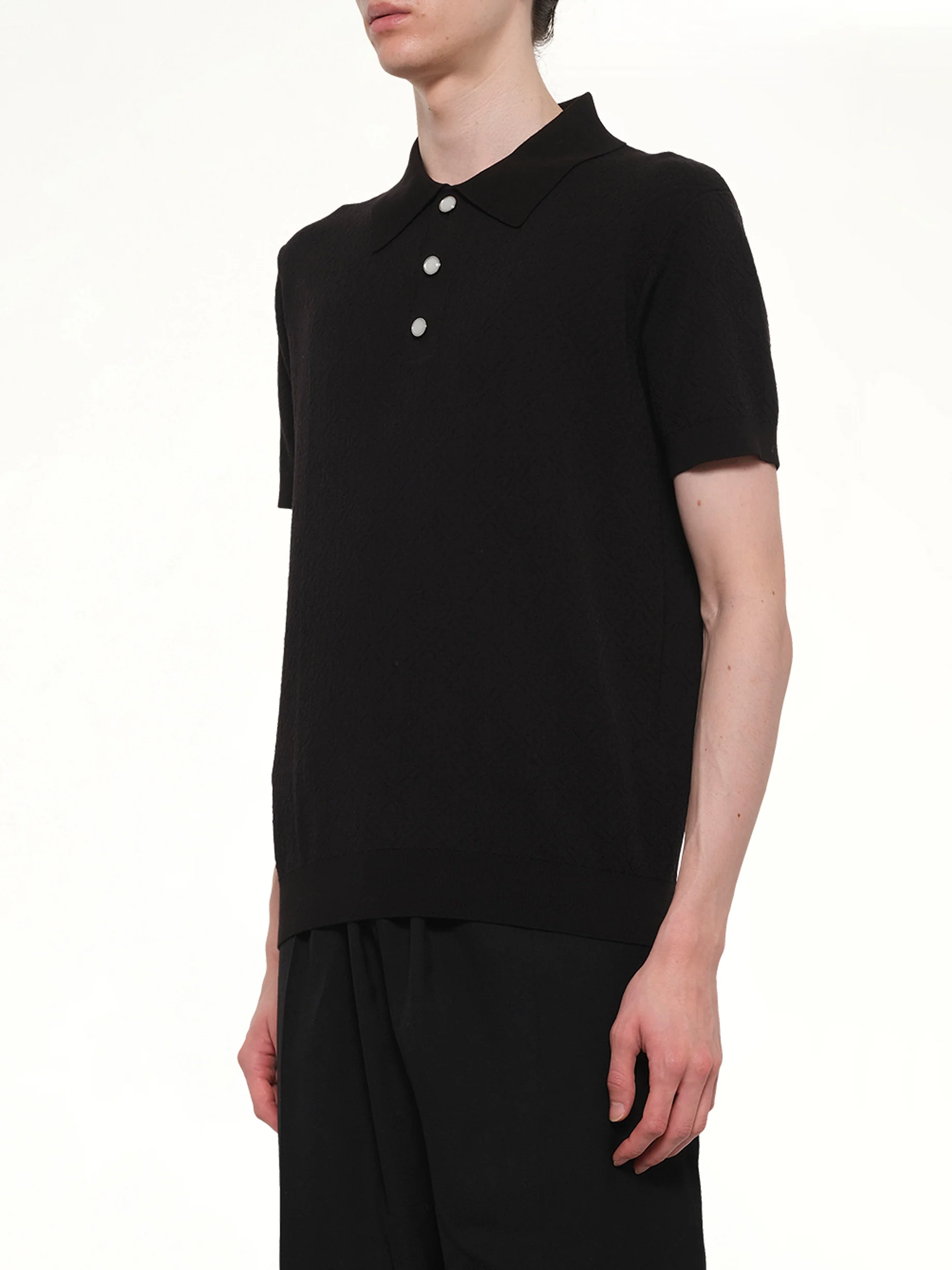 Pointelle Monogram Polo in Black - Image 3