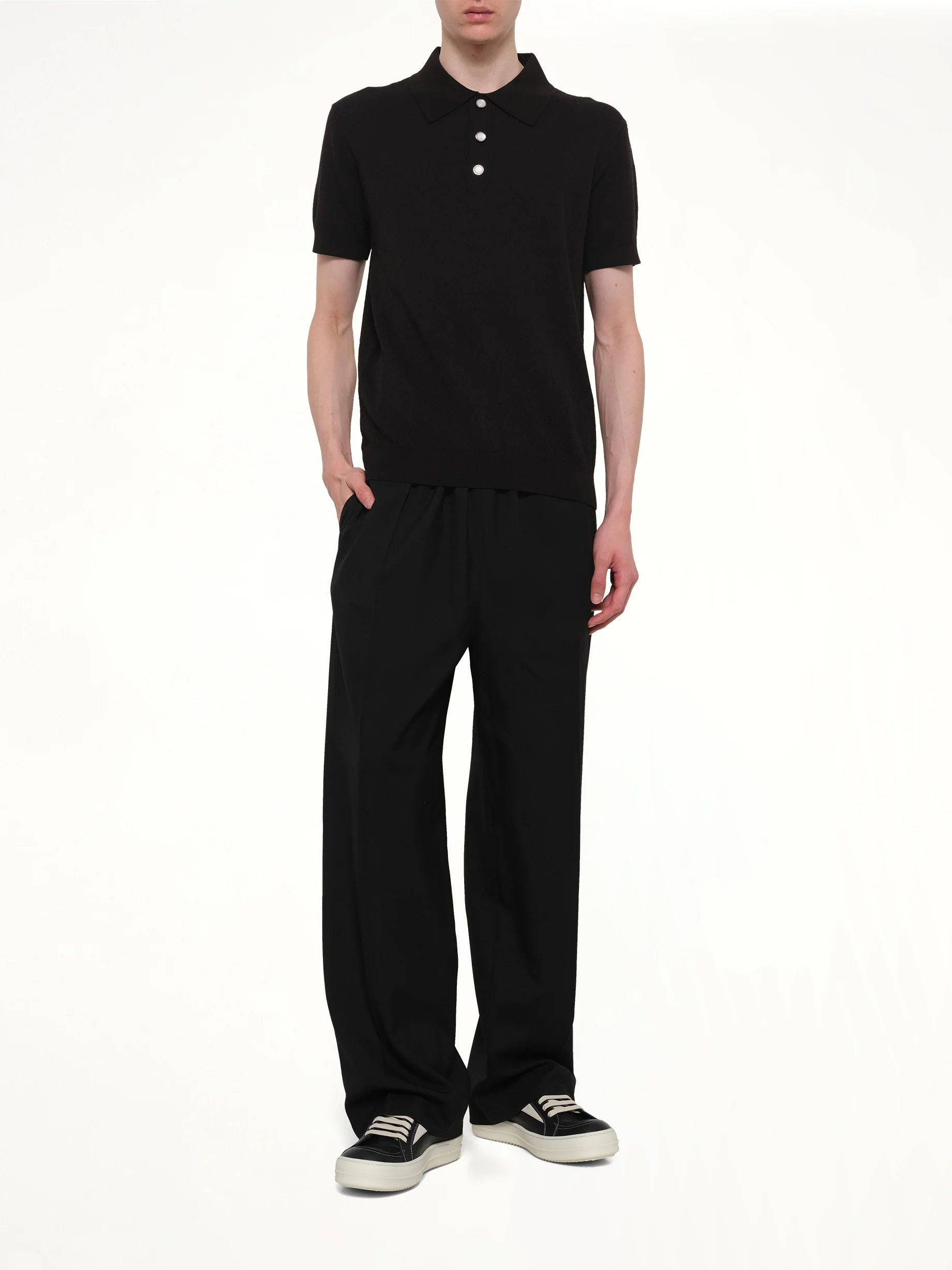 Pointelle Monogram Polo in Black - Image 4