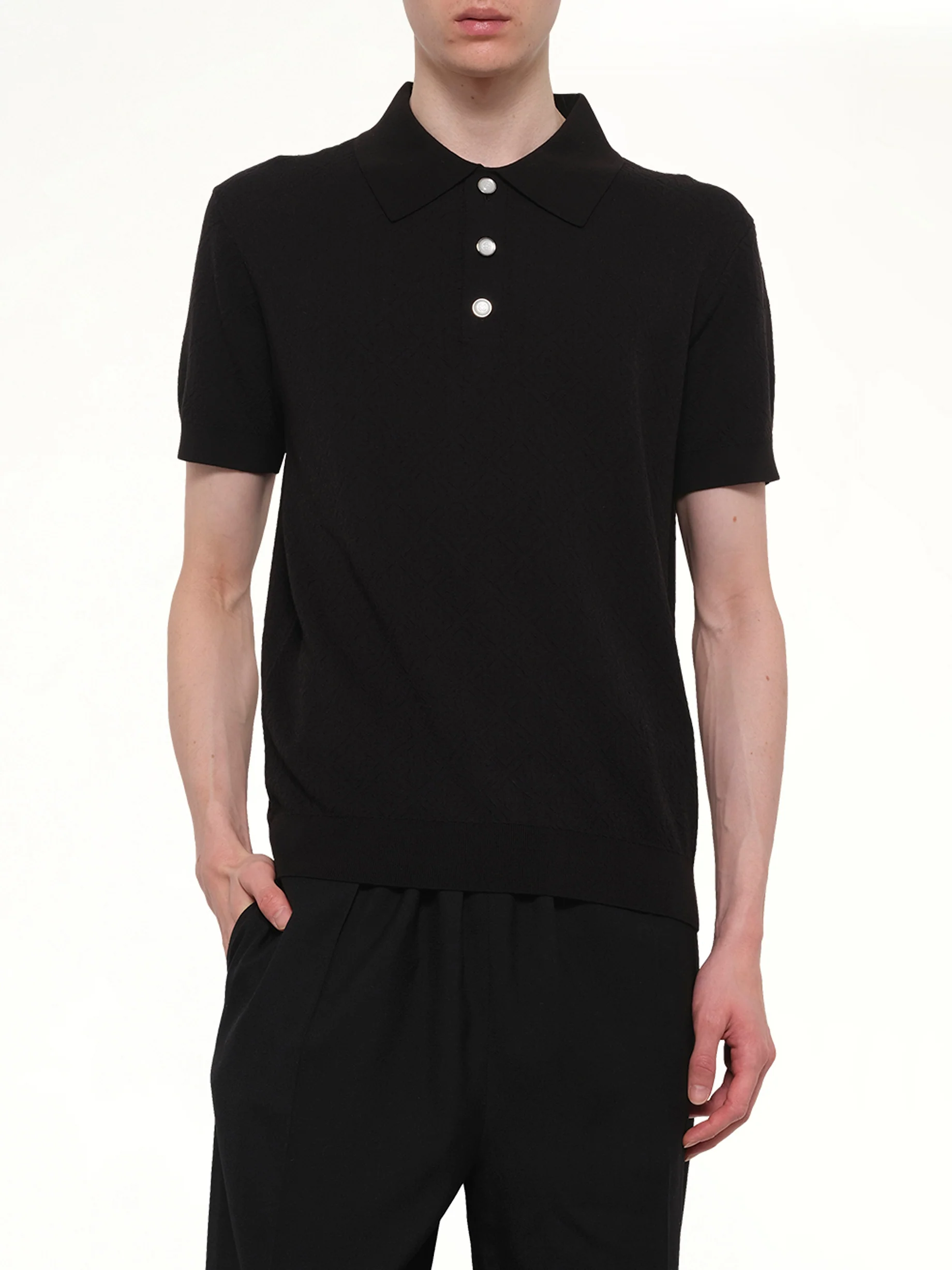 Pointelle Monogram Polo in Black - Image 6
