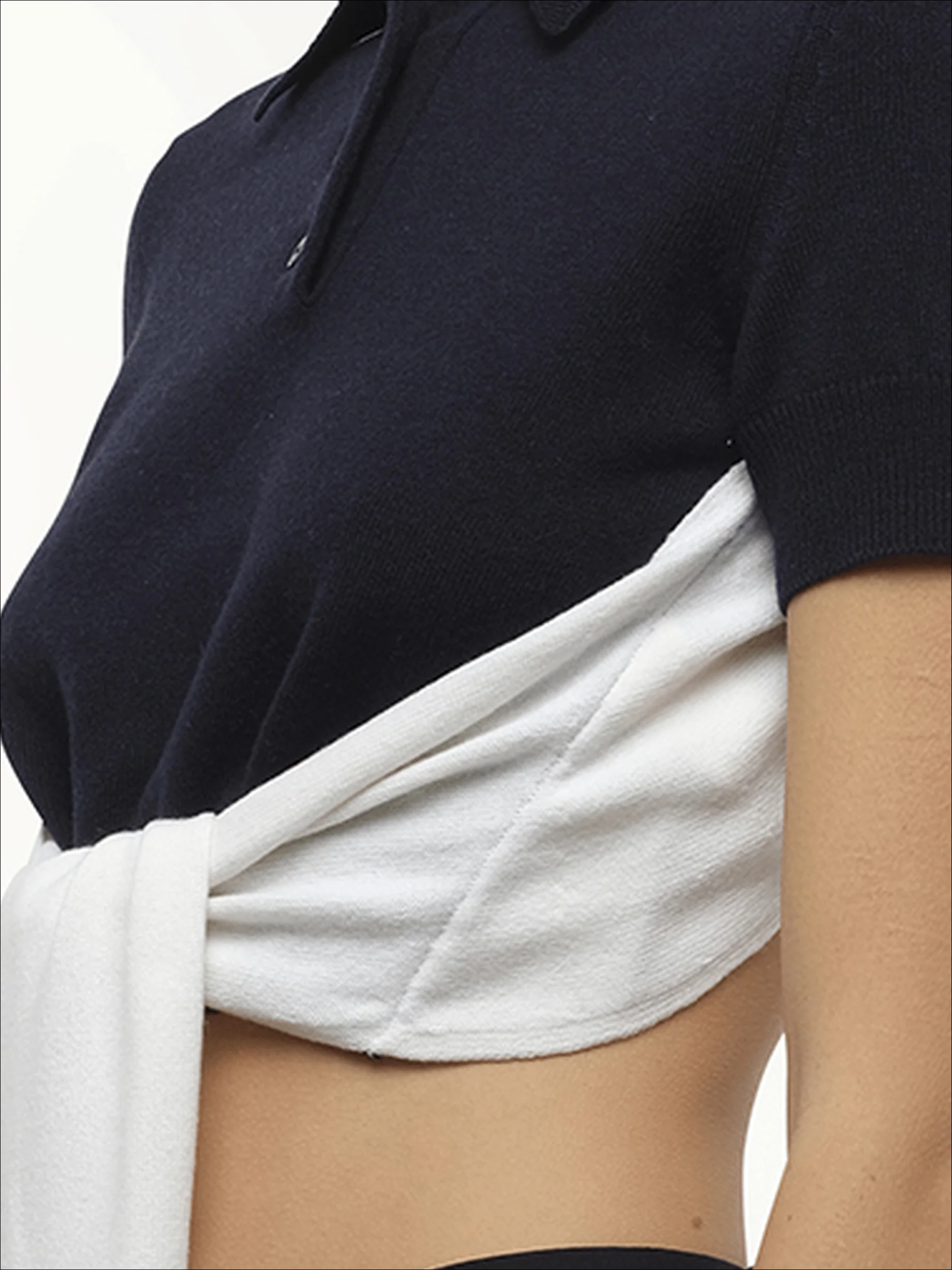 Polo Sweater in Navy/Ecru - Image 7