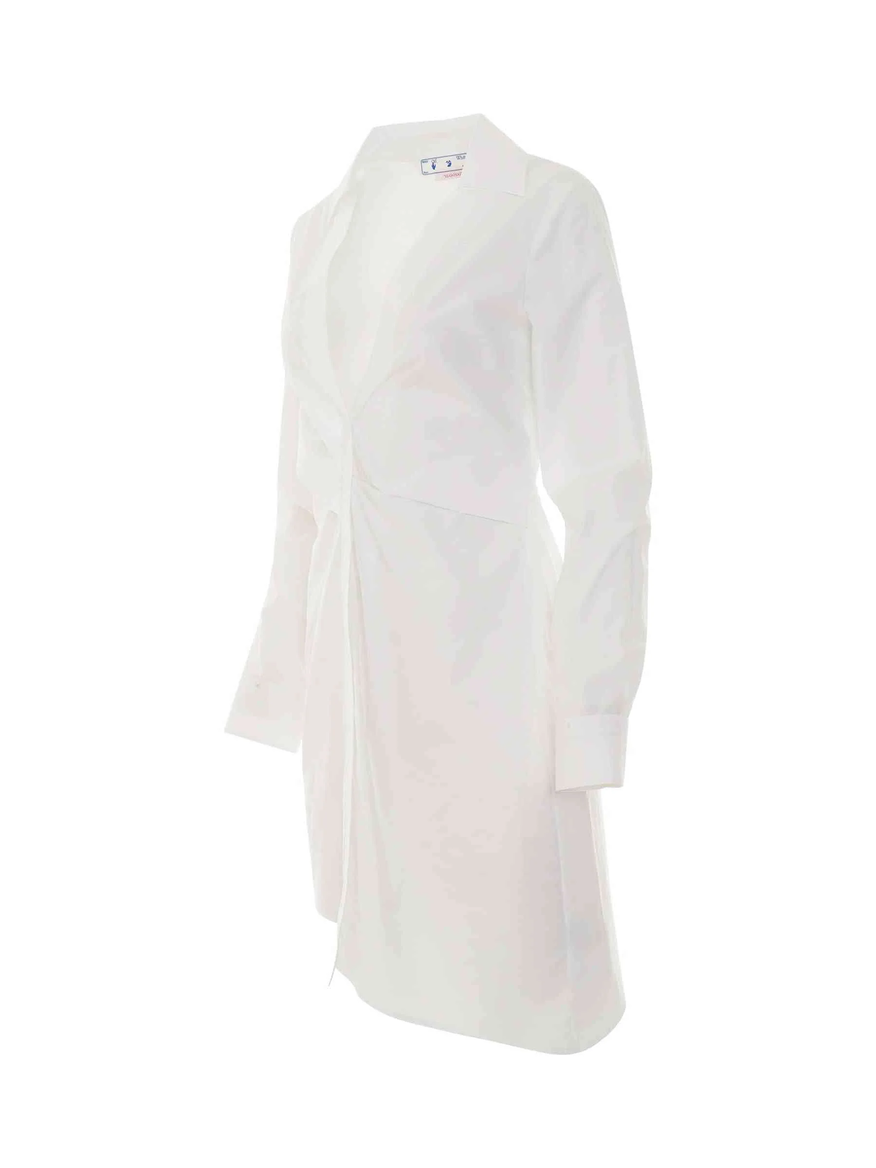 Popeline Draped Shirt Dress in White - Image 2