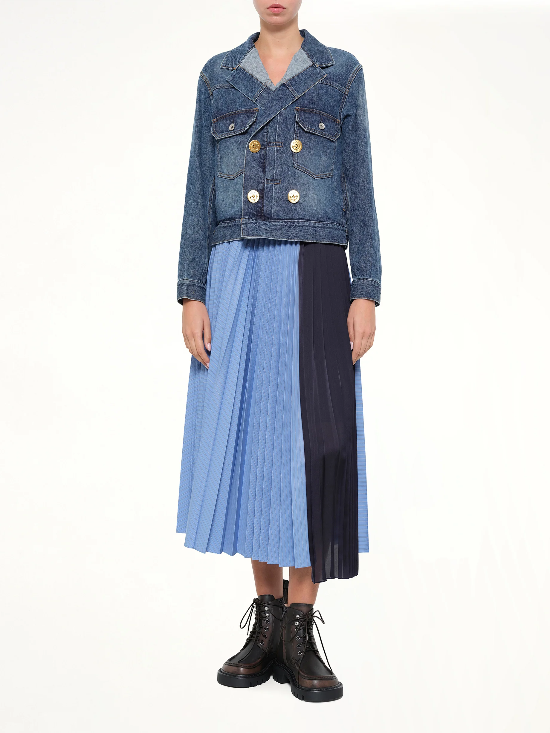Poplin Pleat Skirt in Blue Stripe - Image 4