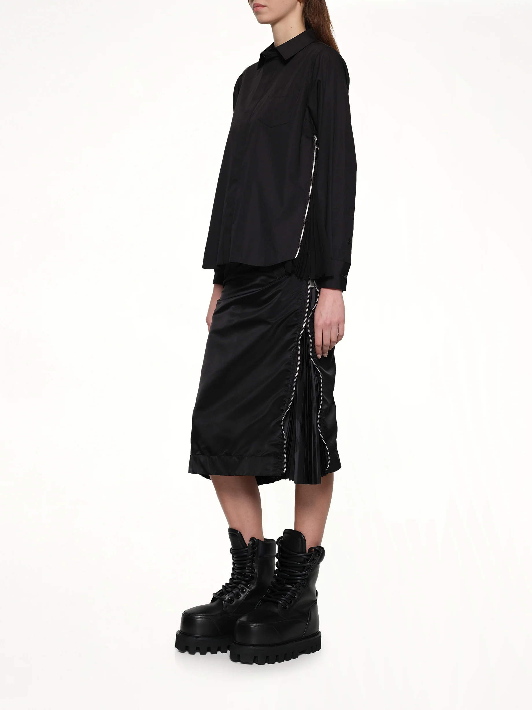 Poplin x Chiffon Shirt in Black - Image 4
