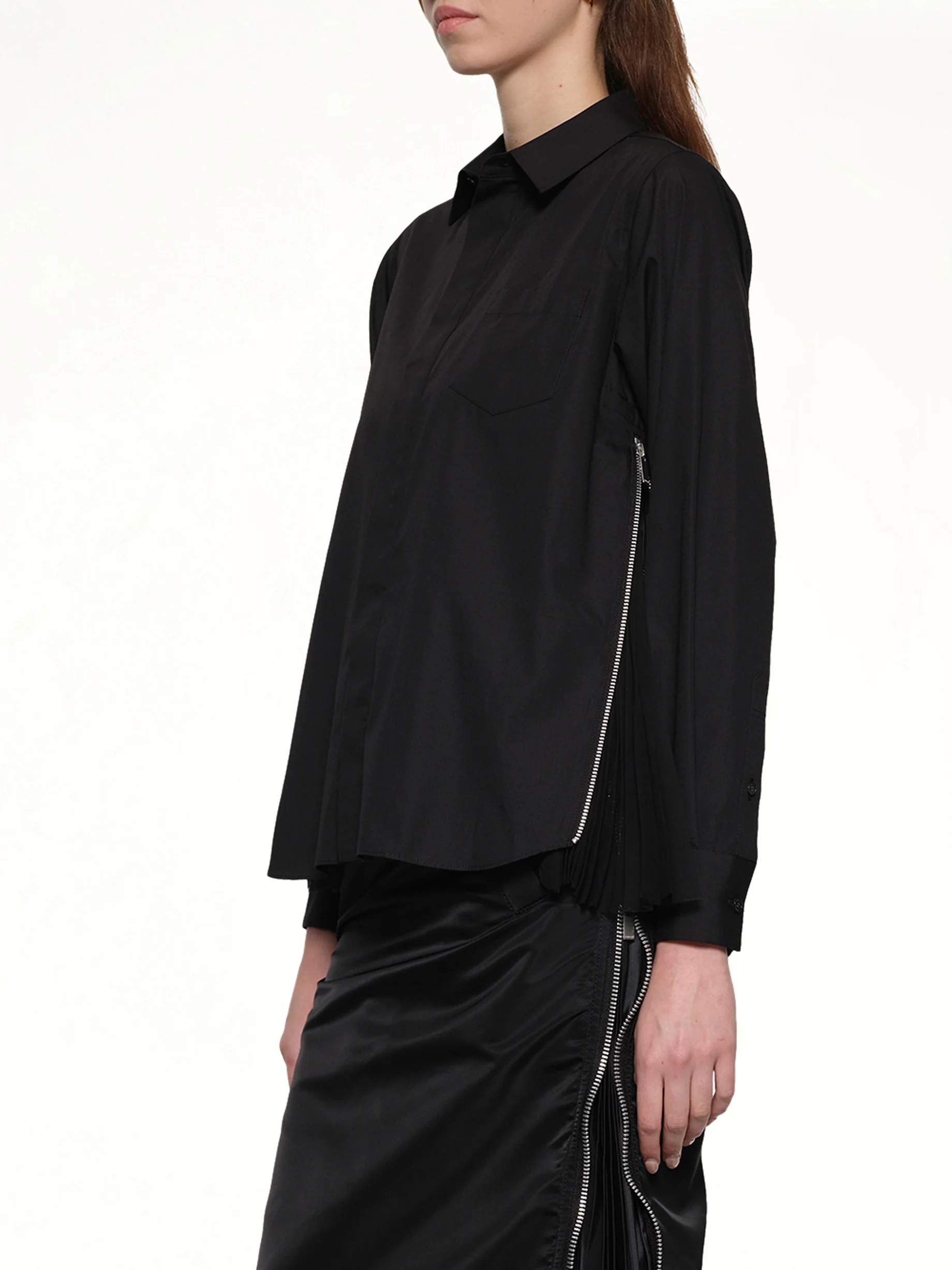 Poplin x Chiffon Shirt in Black - Image 6