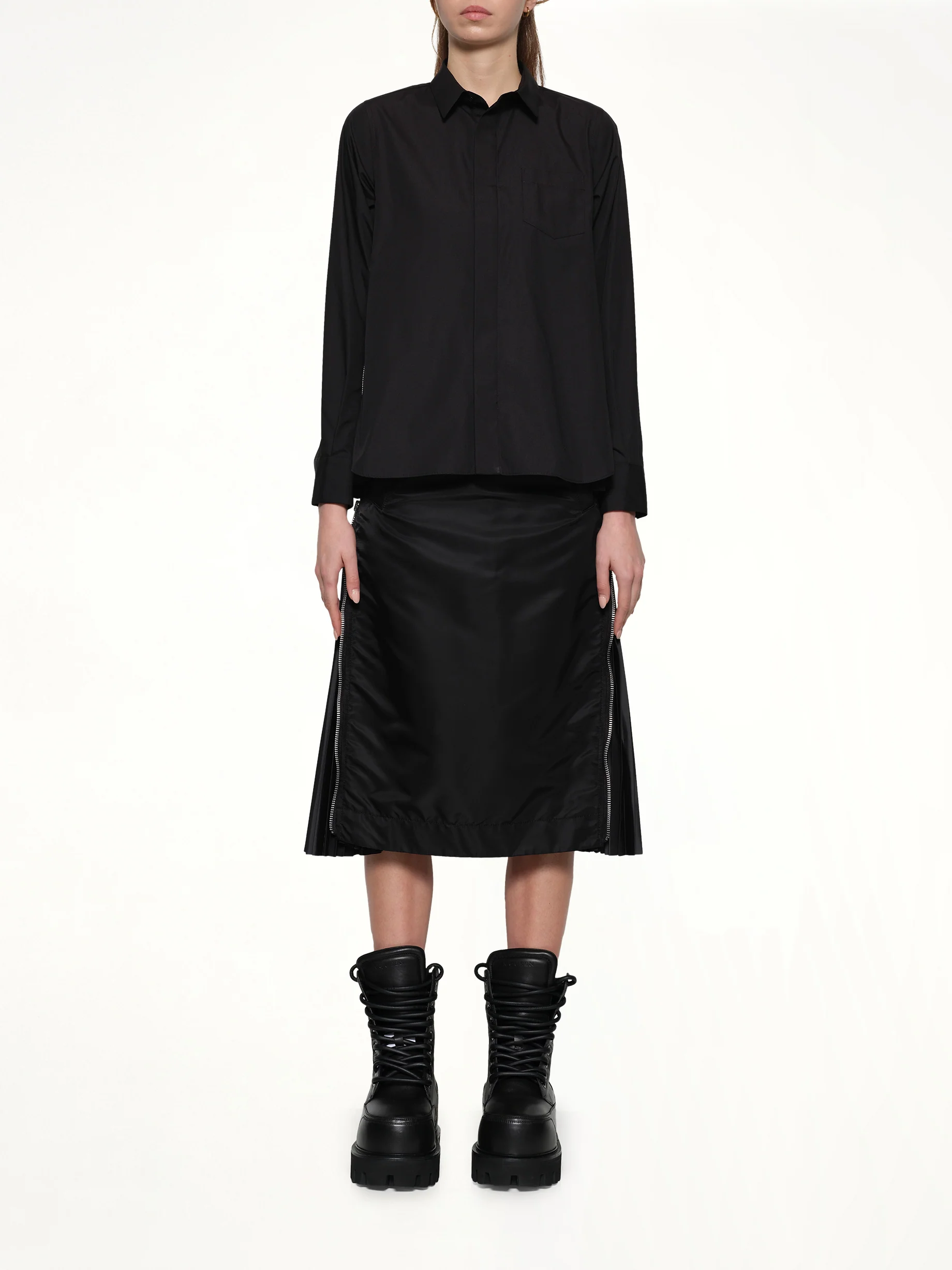 Poplin x Chiffon Shirt in Black - Image 7