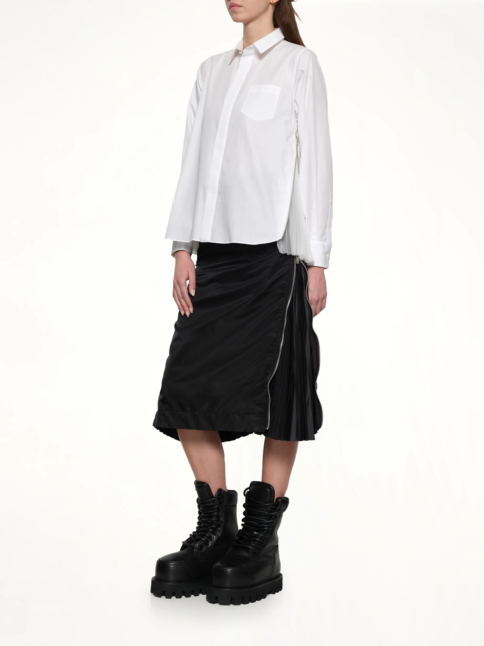 Poplin x Chiffon Shirt in Off White - Image 4